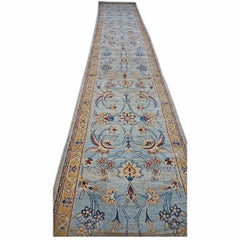 Persian Sultanabad Masters 3x25 Light Blue & Gold Handmade Runner Rug