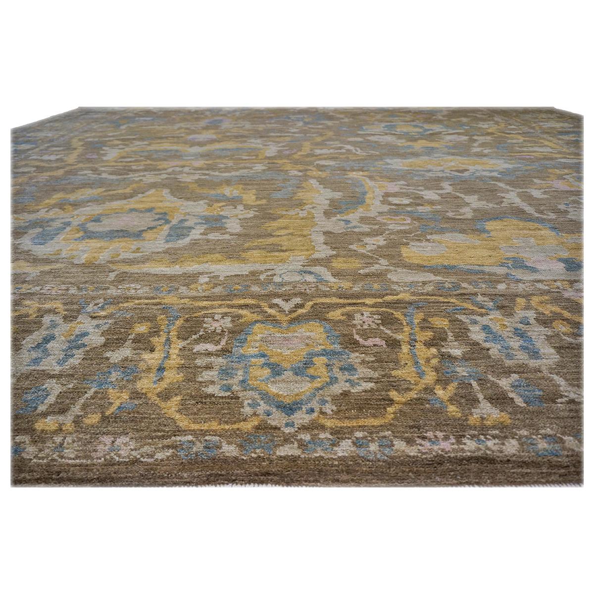 Alfombra persa Sultanabad Masters Collection 12 x 15 verde azulado y amarilla, hecha a mano Anudado a mano en venta
