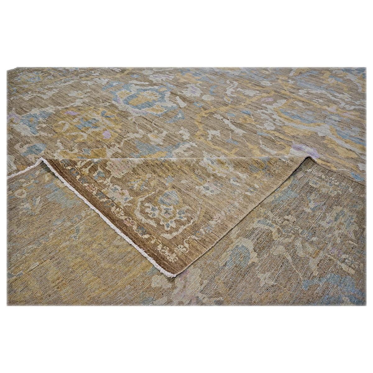 Alfombra persa Sultanabad Masters Collection 12 x 15 verde azulado y amarilla, hecha a mano Siglo XXI y contemporáneo en venta