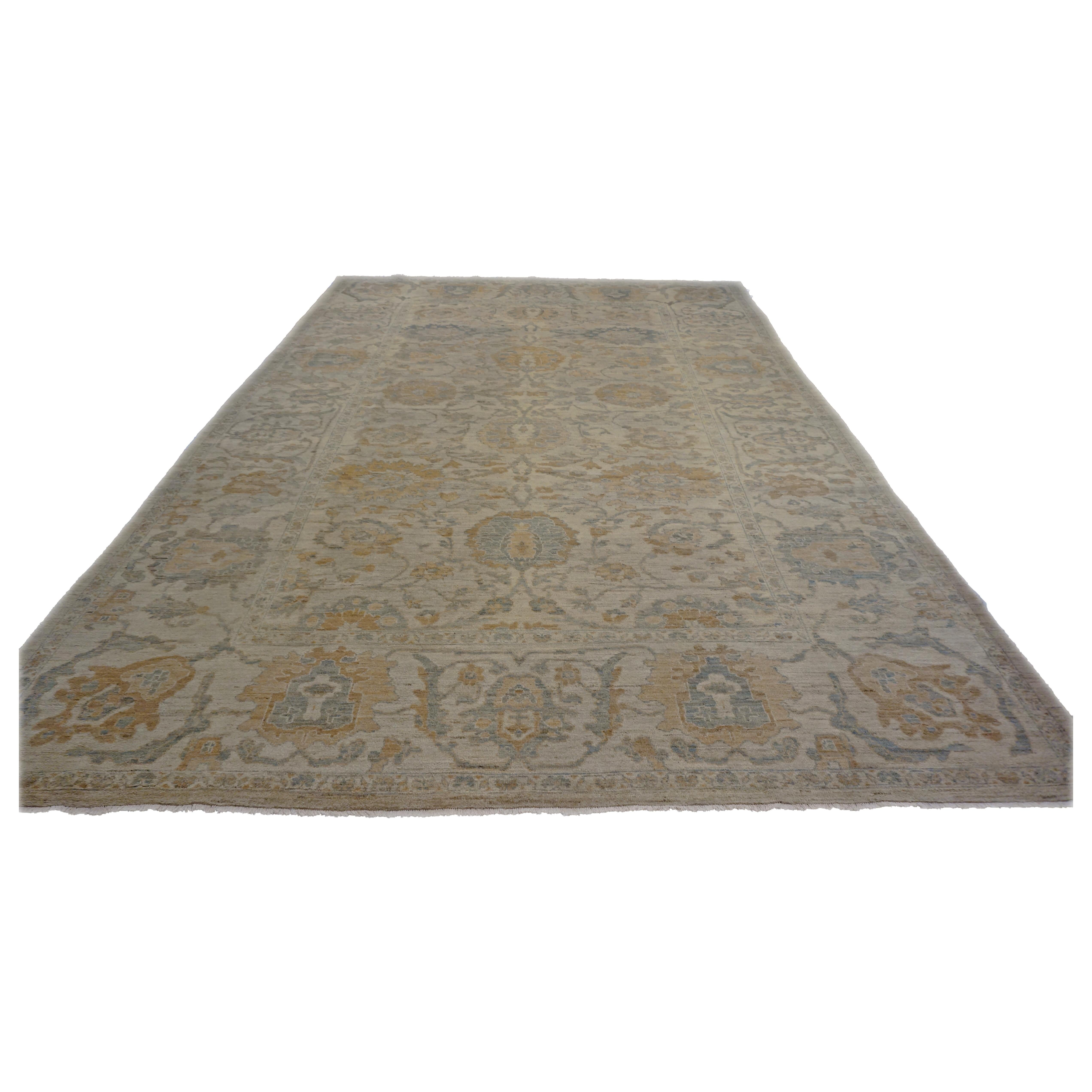 Persisch Sultanabad Masters Wolle 10 x 14 Orange, Hellblau & Grau Handgefertigt (21. Jahrhundert und zeitgenössisch) im Angebot