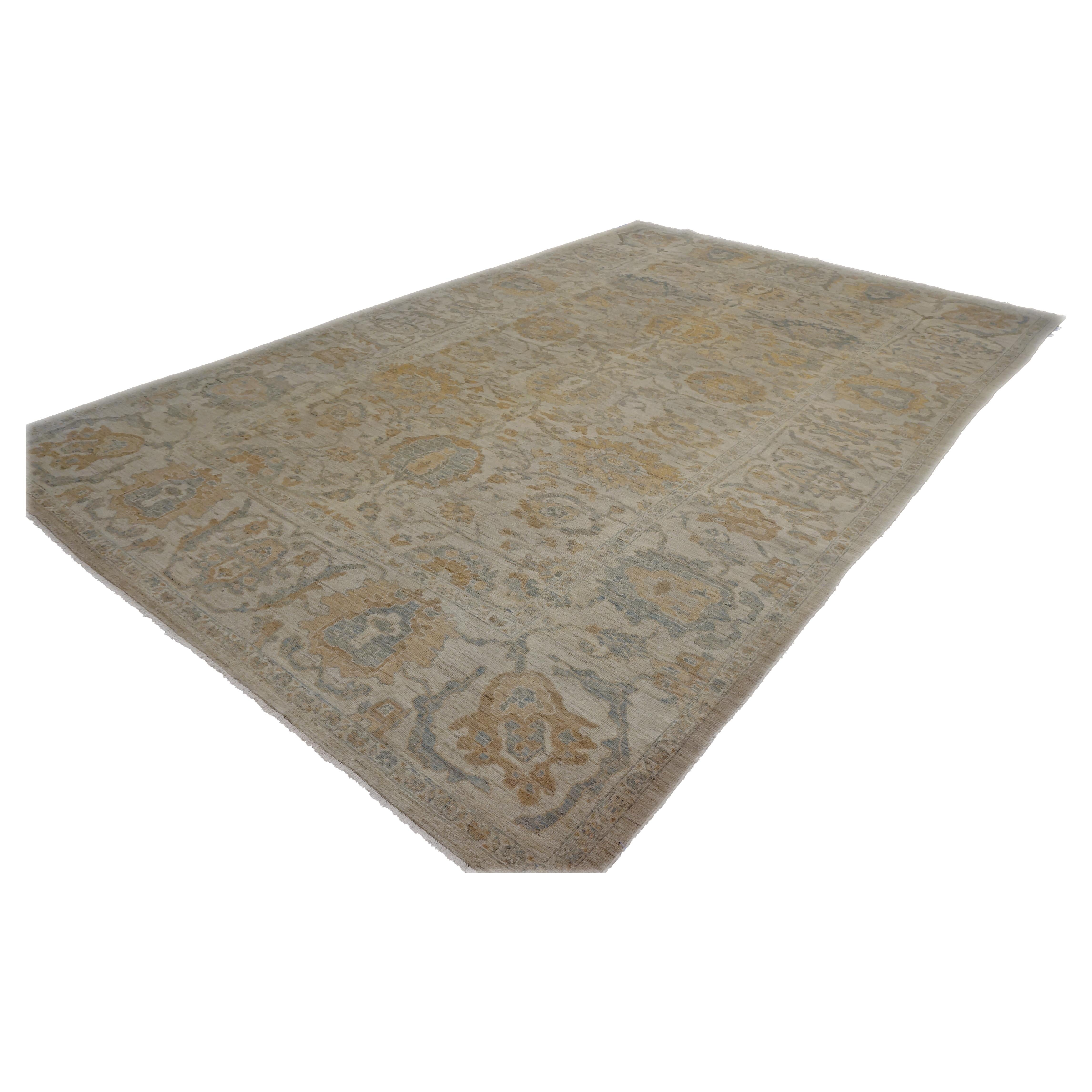 Persisch Sultanabad Masters Wolle 10 x 14 Orange, Hellblau & Grau Handgefertigt im Angebot 1