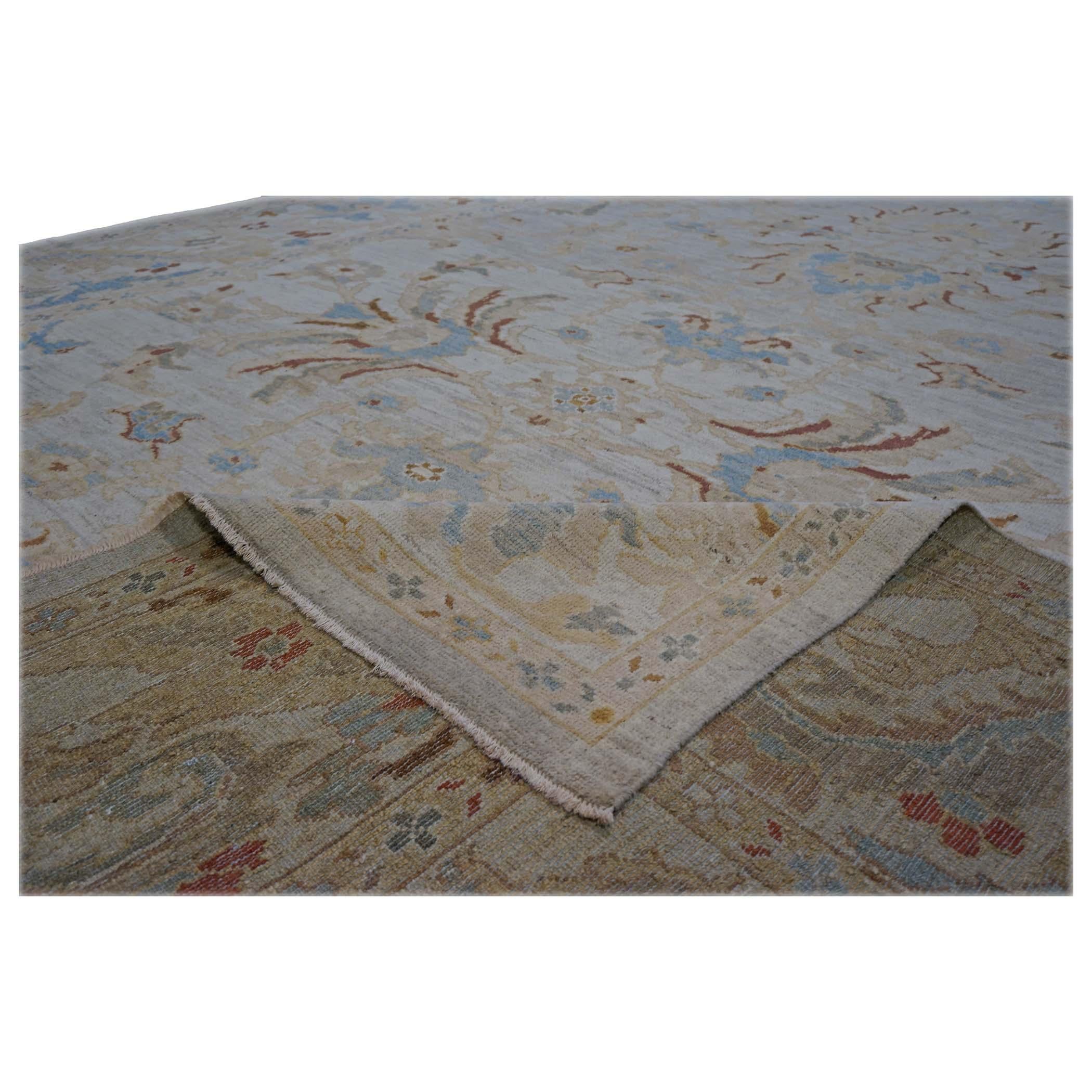 Annodato a mano Tappeto persiano Sultanabad Masters in lana 10x14 avorio, azzurro e rosso fatto a mano in vendita