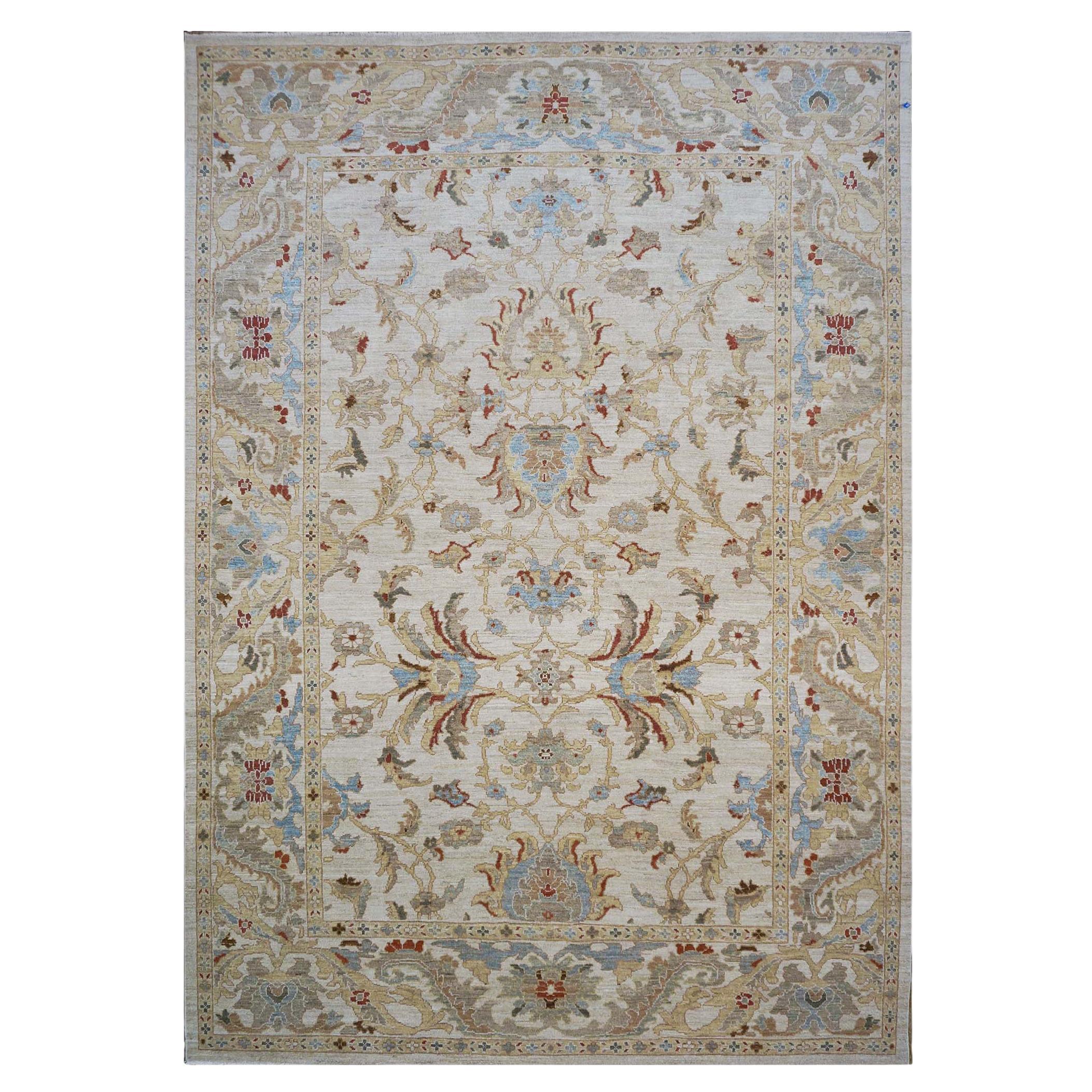 Persian Sultanabad Masters Wool 10x14 Ivory, Light Blue & Red Handmade Area Rug