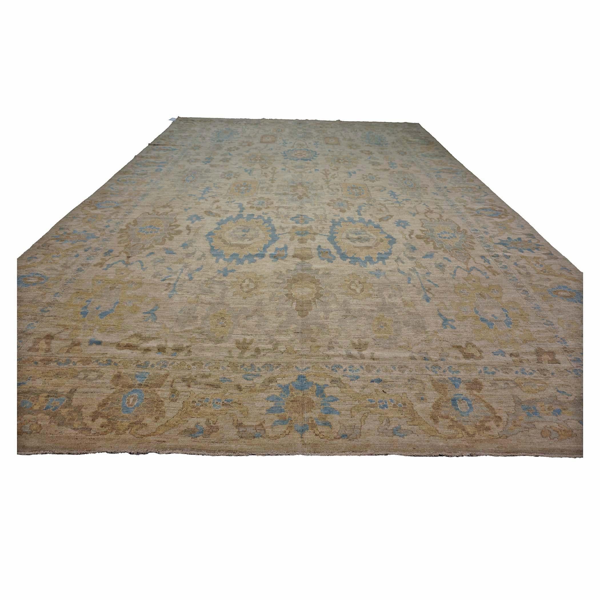 Persisch Sultanabad Masters Wolle 12 x 18 Hellblau, Beige, & Braun Handgefertigt Bereich im Angebot 5