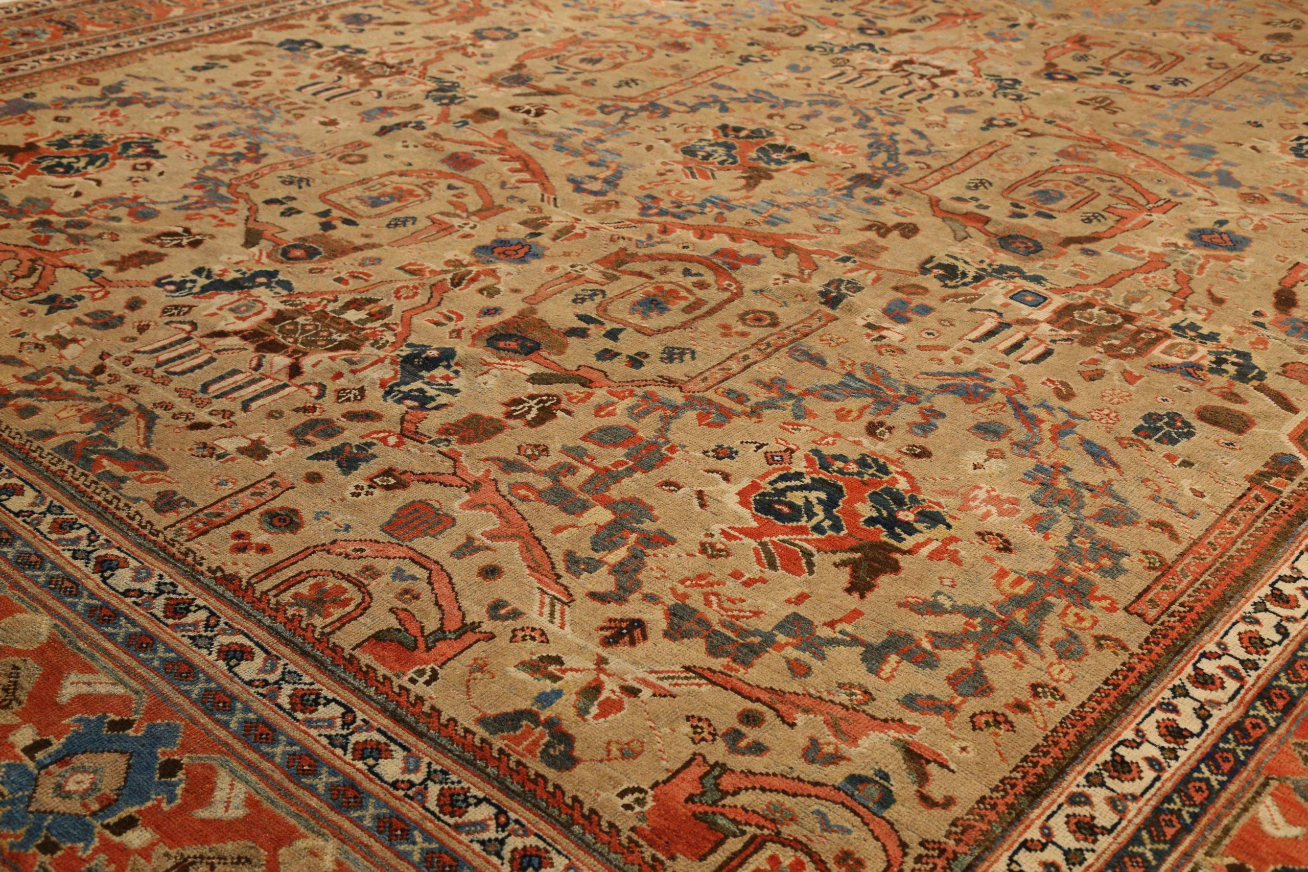 Persischer Sultanabad Übergroßer Teppich Circa 1880 - Wolle Blau Rot Taupe 72576 im Zustand „Hervorragend“ im Angebot in Dallas, TX