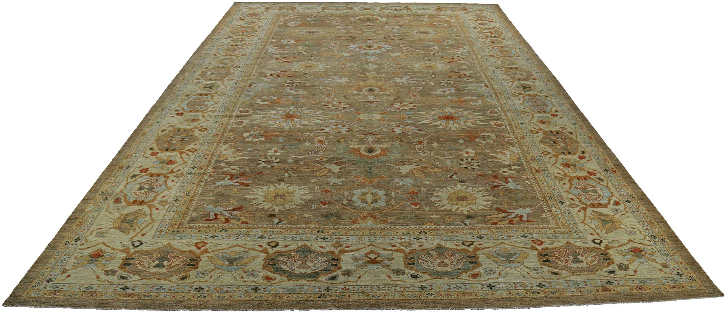 Descubre la elegancia de la alfombra persa Sultanabad Rugs de tamaño grande de circa 1880. Diseñado con lana y marrón-marfil, este diseño exclusivo es perfecto para realzar tu espacio.