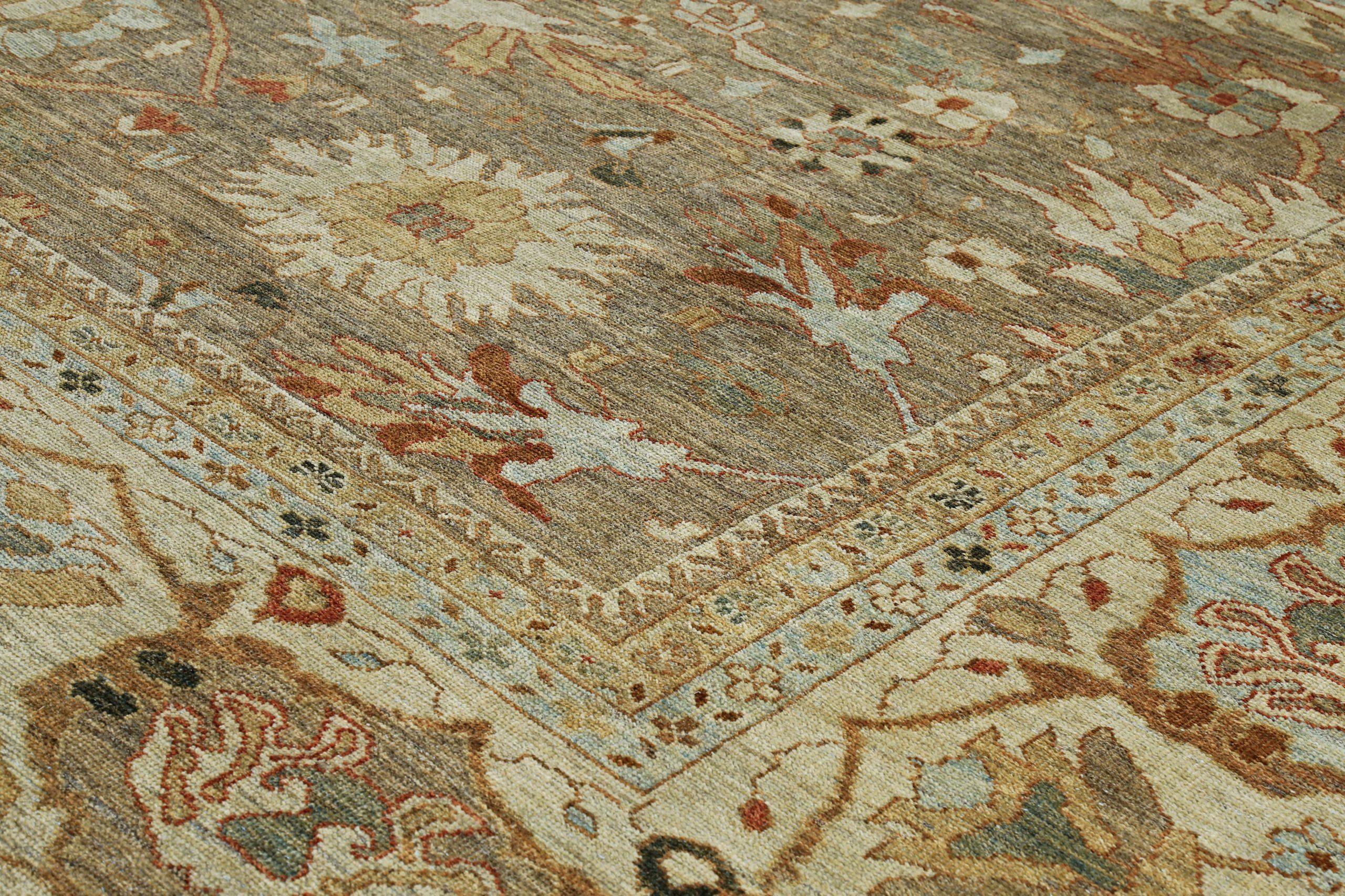 Alfombra Persa Sultanabad Rugs Circa 1880 - Lana Marrón Diseño Marfil - 89557 en Excelente estado para la venta en Dallas, TX