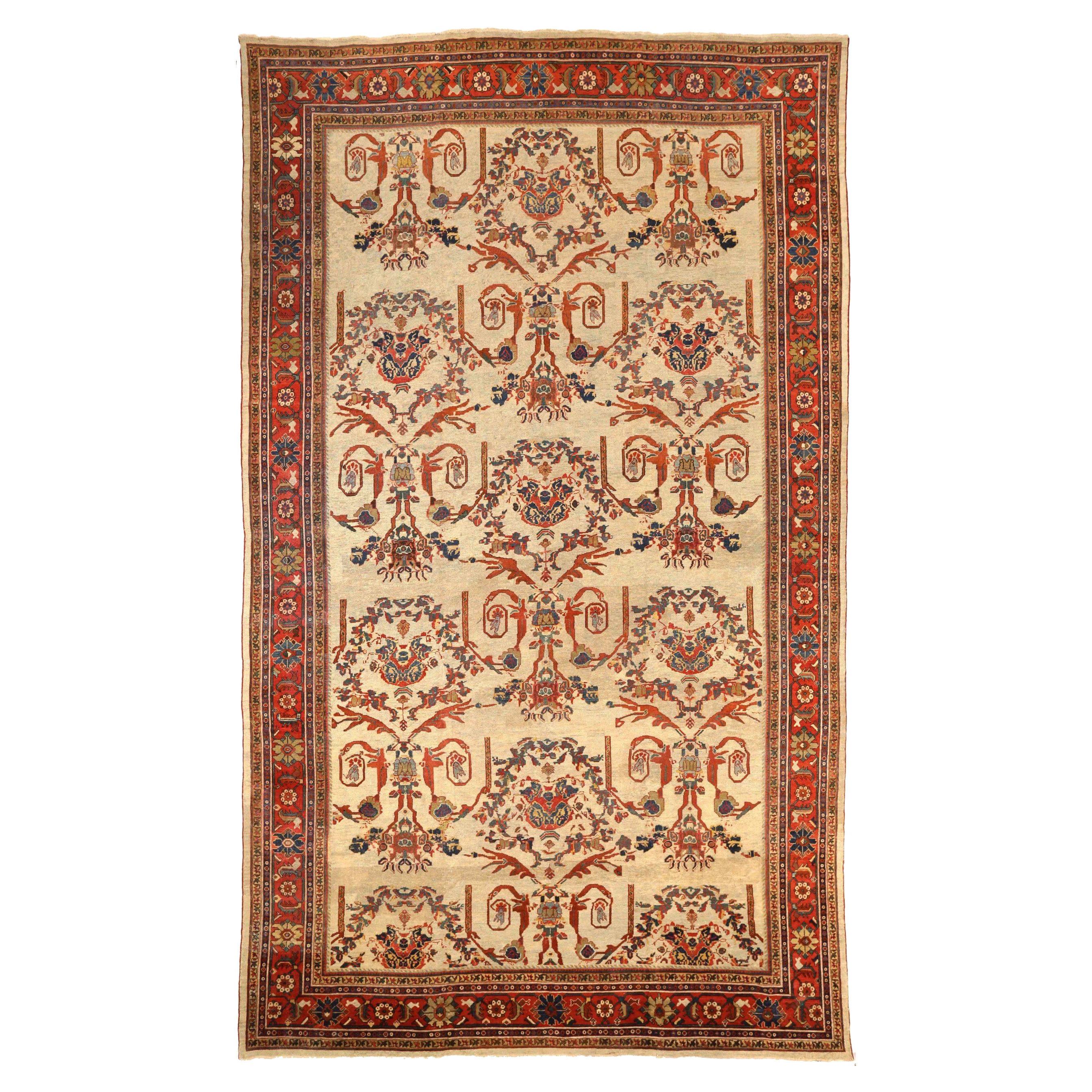 Tapis Persan Sultanabad Circa 1880 - Laine Vert Ivoire Rouge 74085