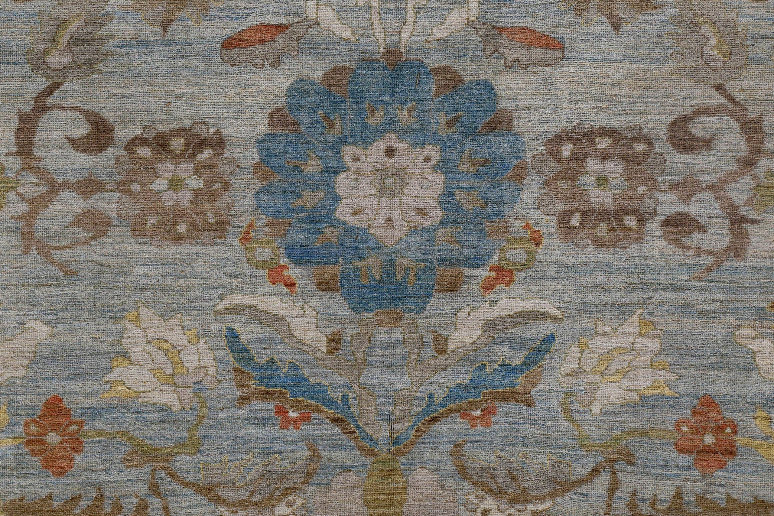 Alfombra Persa Sultanabad Rugs Circa 1990 - Lana Azul Diseño Marfil - 89266 en Excelente estado para la venta en Dallas, TX