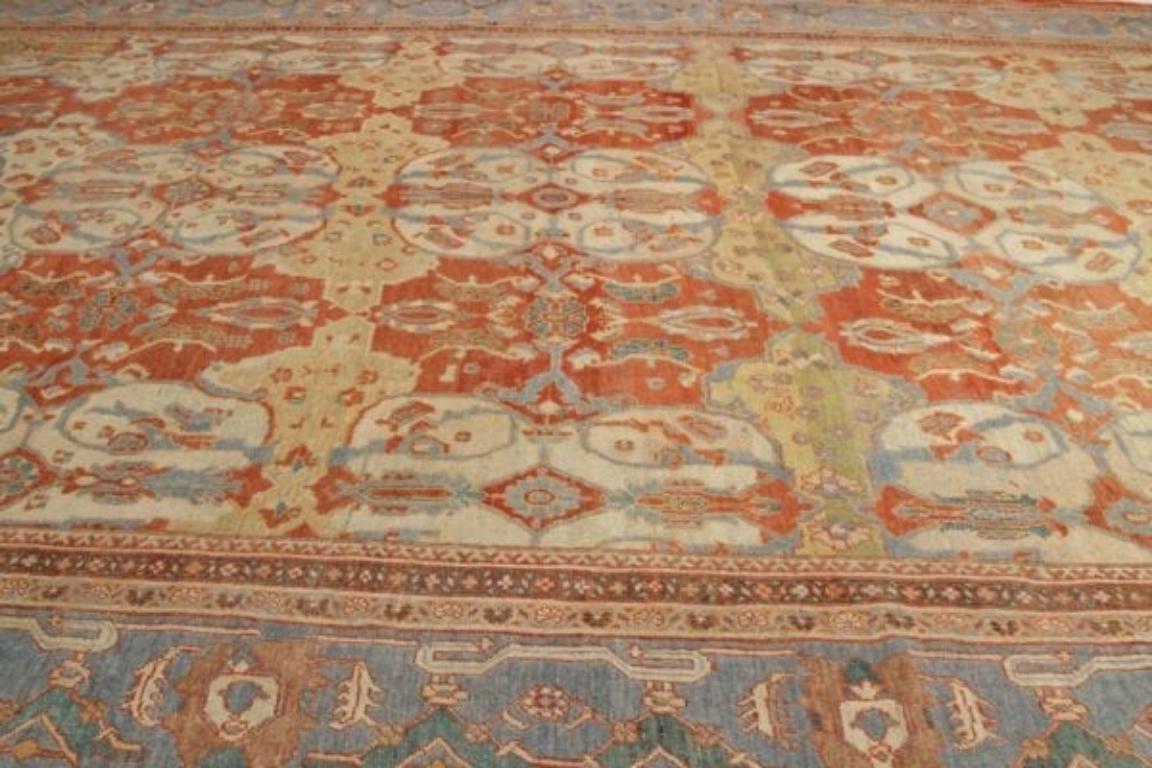 Iraqi Persian Sultanabad Over Size Rug - Wool Blue Ivory Red Yellow - 92138 For Sale