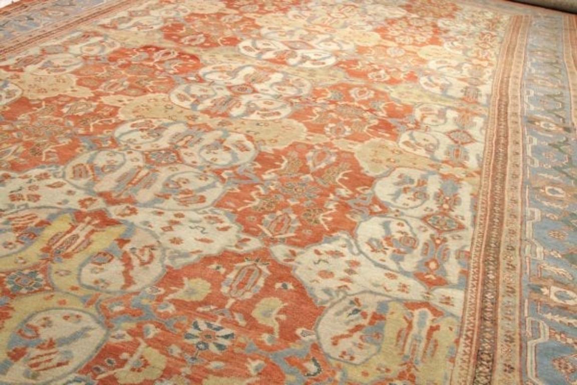 Persian Sultanabad Over Size Rug - Wool Blue Ivory Red Yellow - 92138 In Excellent Condition For Sale In Dallas, TX