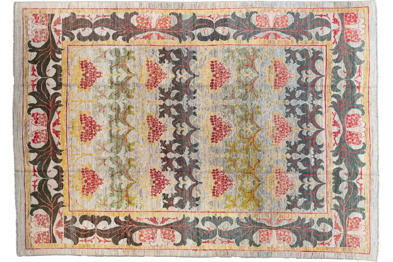 Persiano Tappeto persiano Sultanabad Rugs - Lana Marrone Verde Avorio Rosso - 88236 in vendita