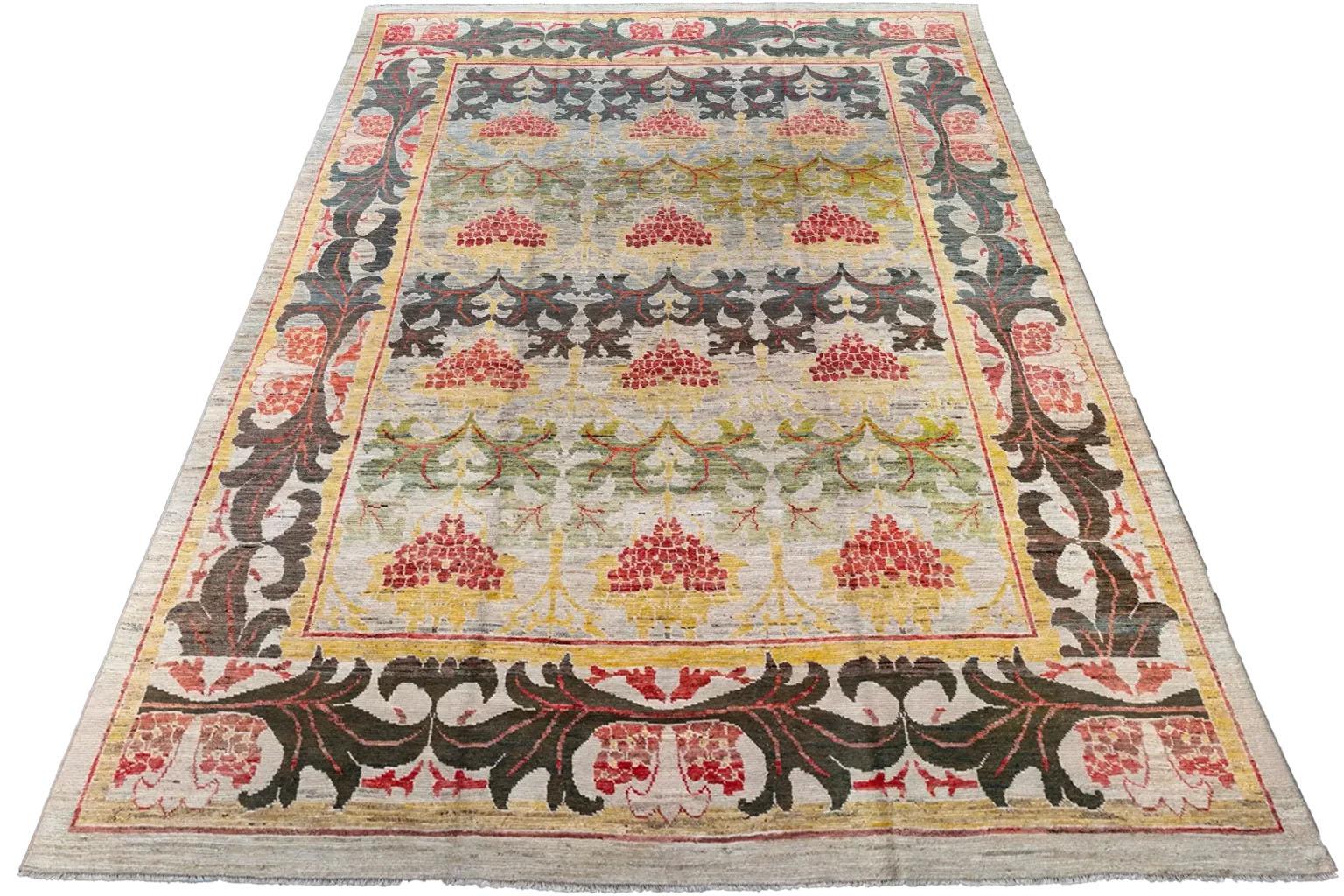 Annodato a mano Tappeto persiano Sultanabad Rugs - Lana Marrone Verde Avorio Rosso - 88236 in vendita