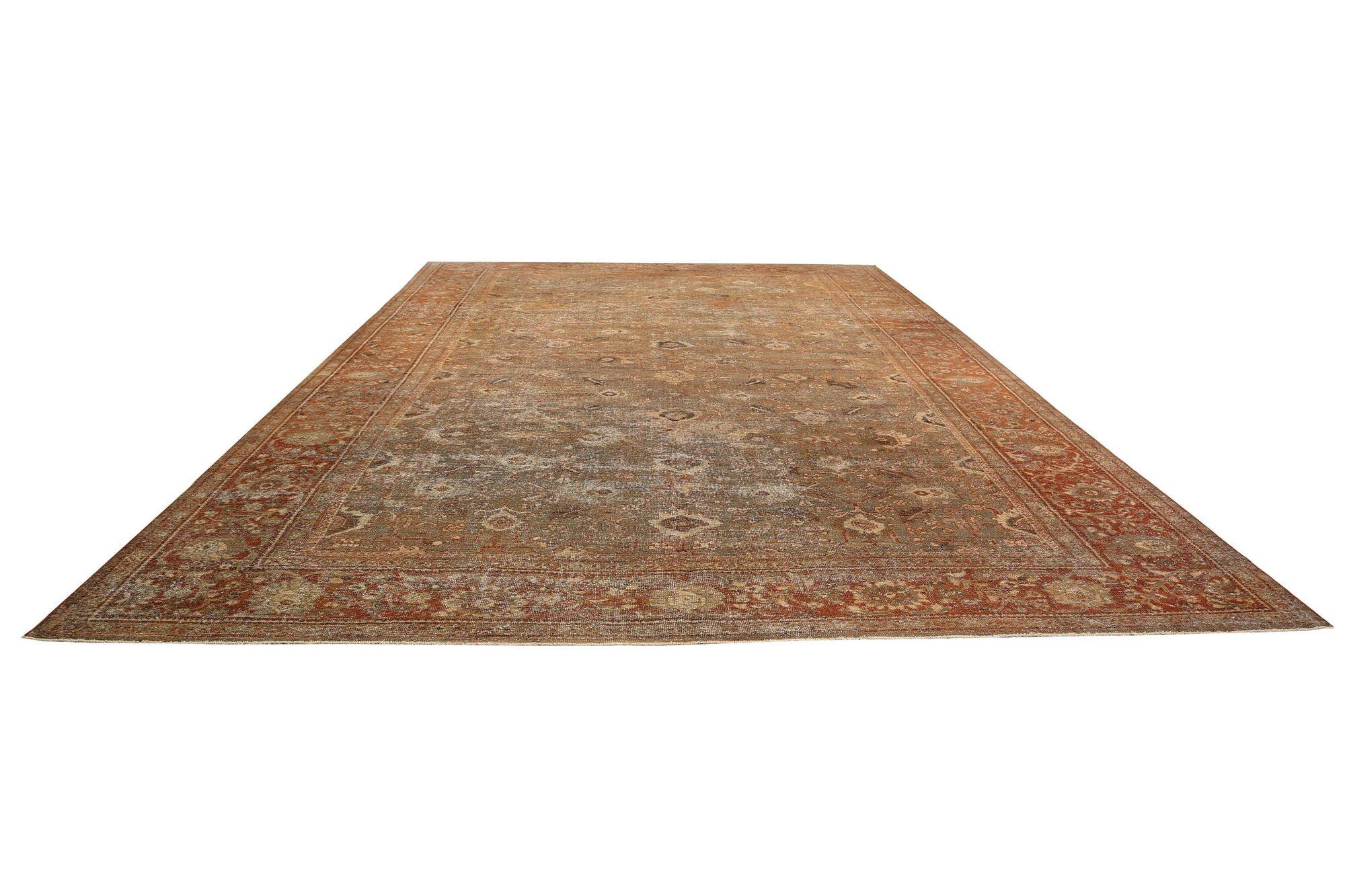 Tapis persan Sultanabad - Design vert laine - 96815 Excellent état - En vente à Dallas, TX