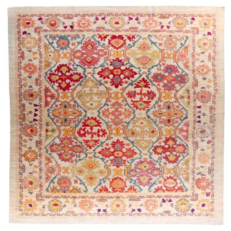 Tappeto persiano Sultanabad Rugs - Lana Verde Avorio Rosa Rosso - 88238 in vendita