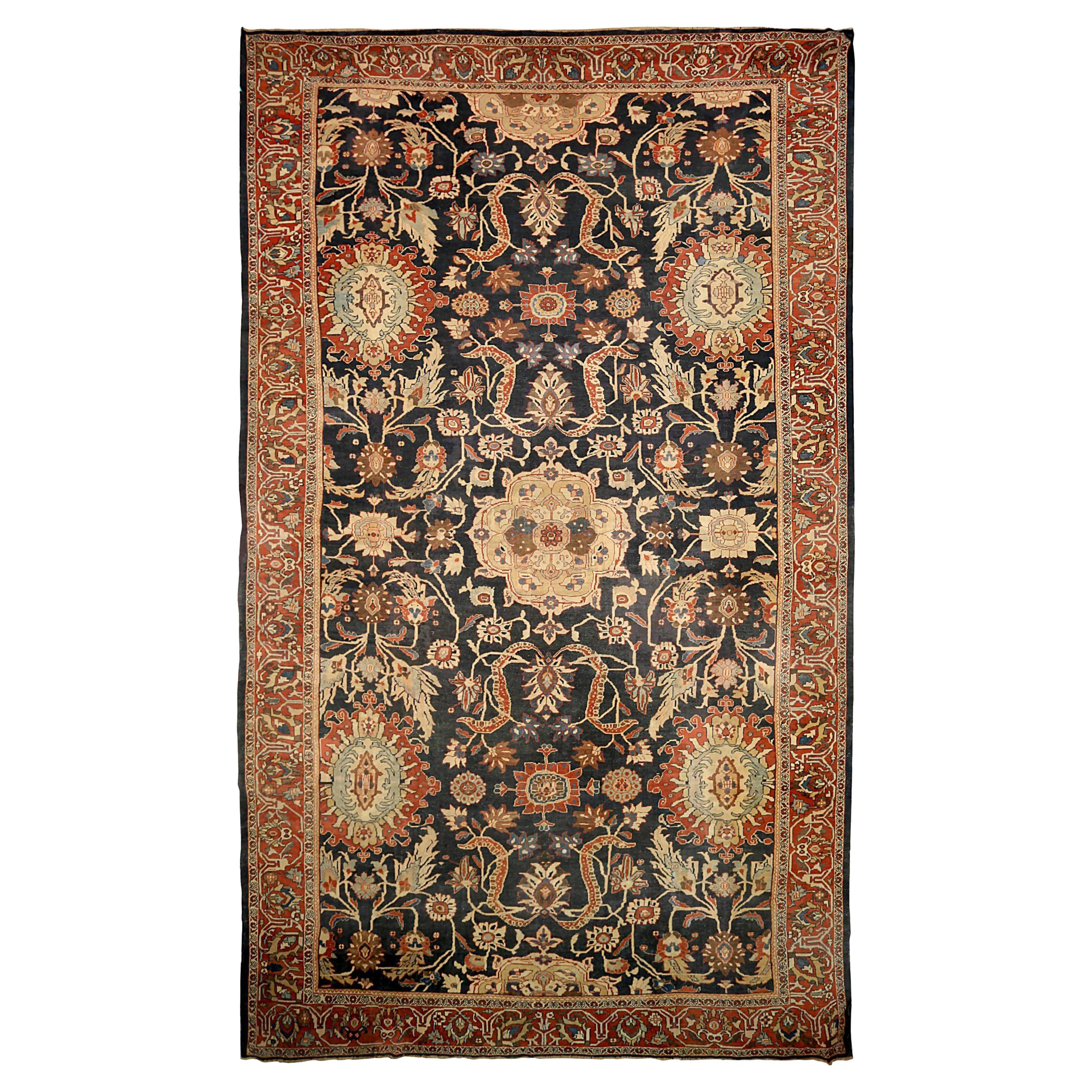 Persischer Sultanabad-Teppich in Übergröße aus Wolle in Elfenbein, Marineblau, Blau und Rot - 92123