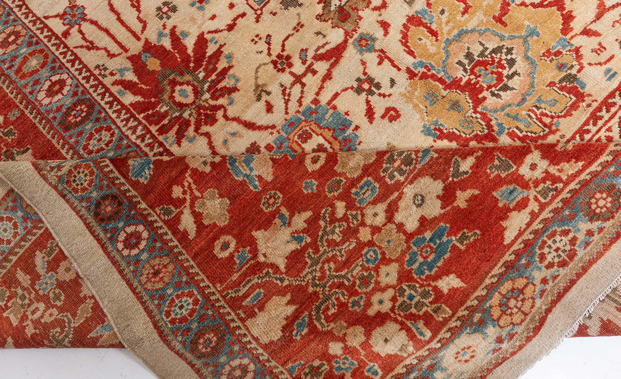  19th Century Persian Sultanabad Red Blue Beige Rug Size Adjusted For Sale 5