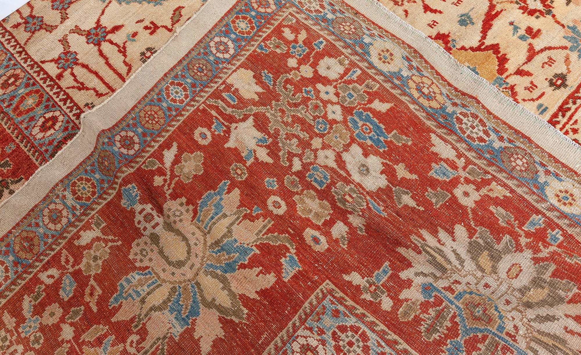  19th Century Persian Sultanabad Red Blue Beige Rug Size Adjusted For Sale 6