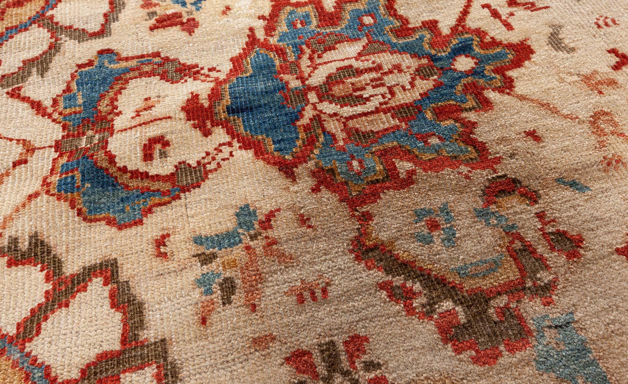 Wool  19th Century Persian Sultanabad Red Blue Beige Rug Size Adjusted For Sale