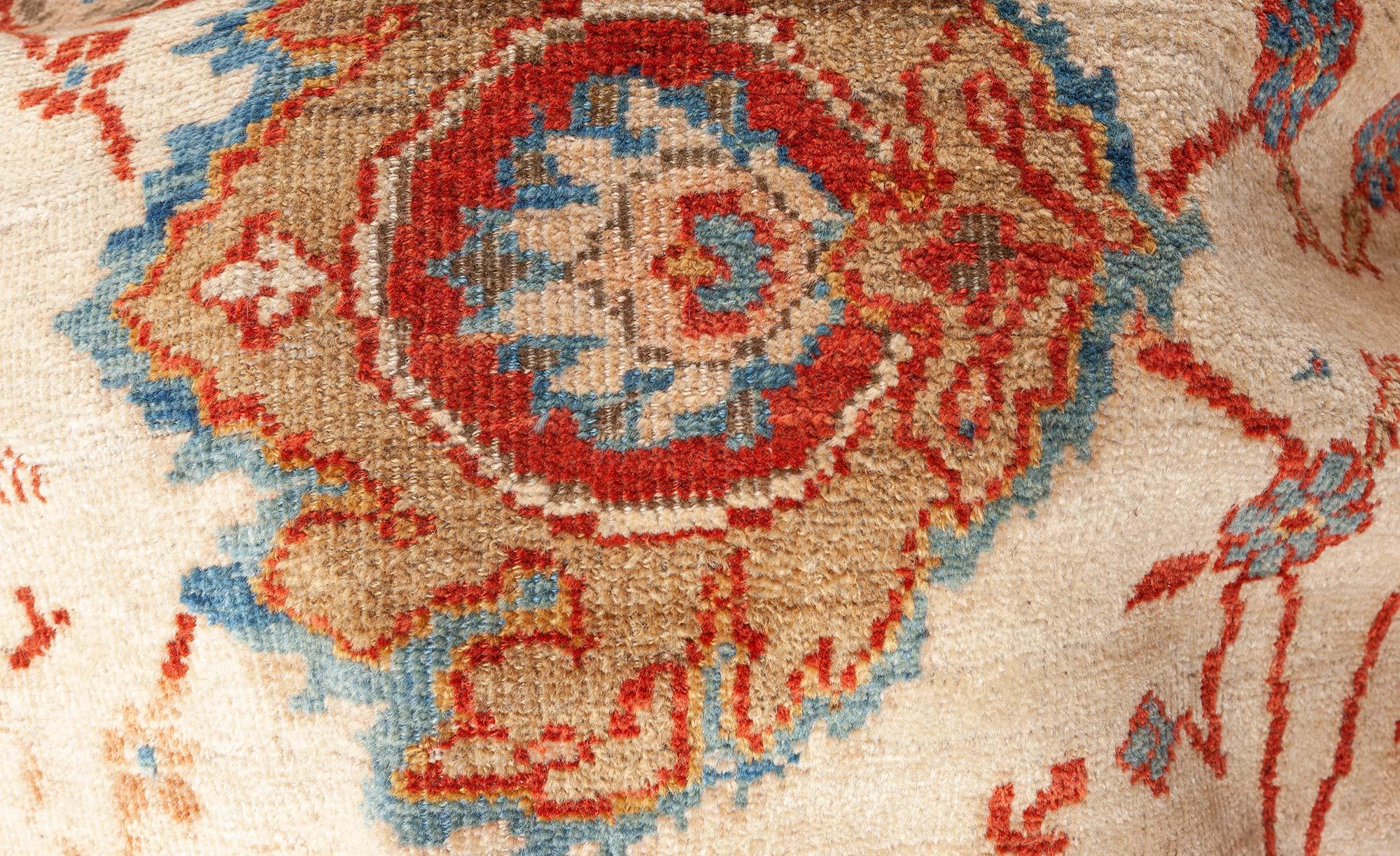  19th Century Persian Sultanabad Red Blue Beige Rug Size Adjusted For Sale 1