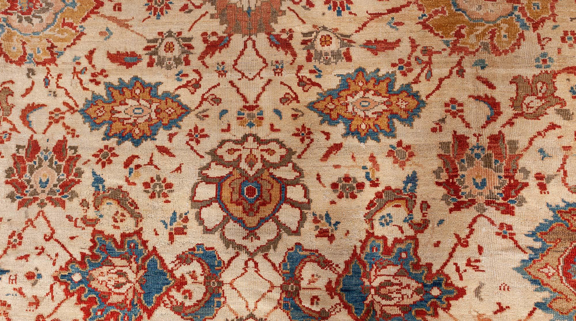  19th Century Persian Sultanabad Red Blue Beige Rug Size Adjusted For Sale 2