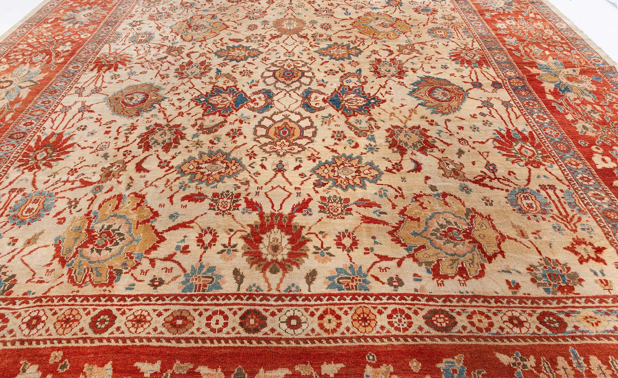  19th Century Persian Sultanabad Red Blue Beige Rug Size Adjusted For Sale 3