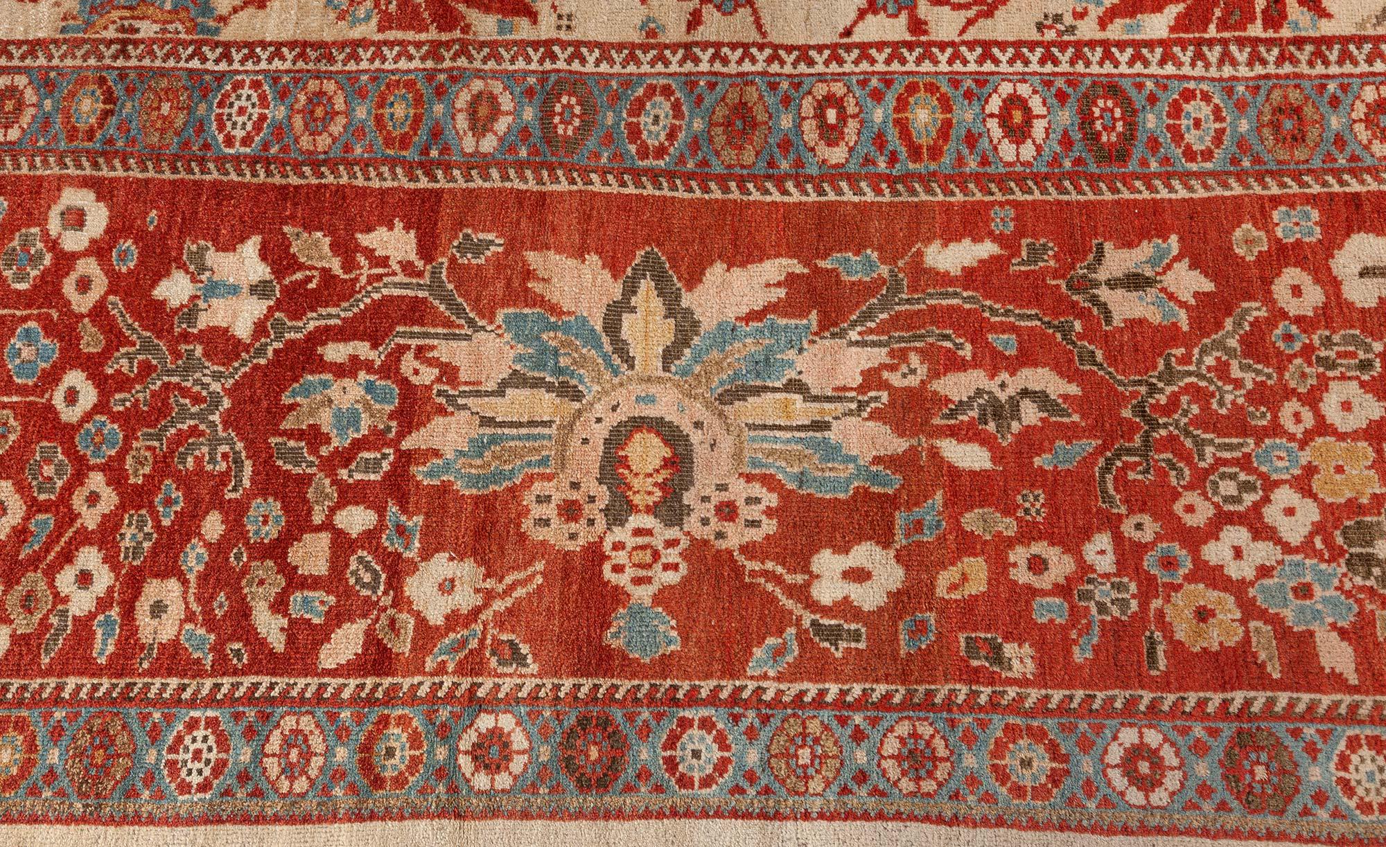 19th Century Persian Sultanabad Red Blue Beige Rug Size Adjusted For Sale 4