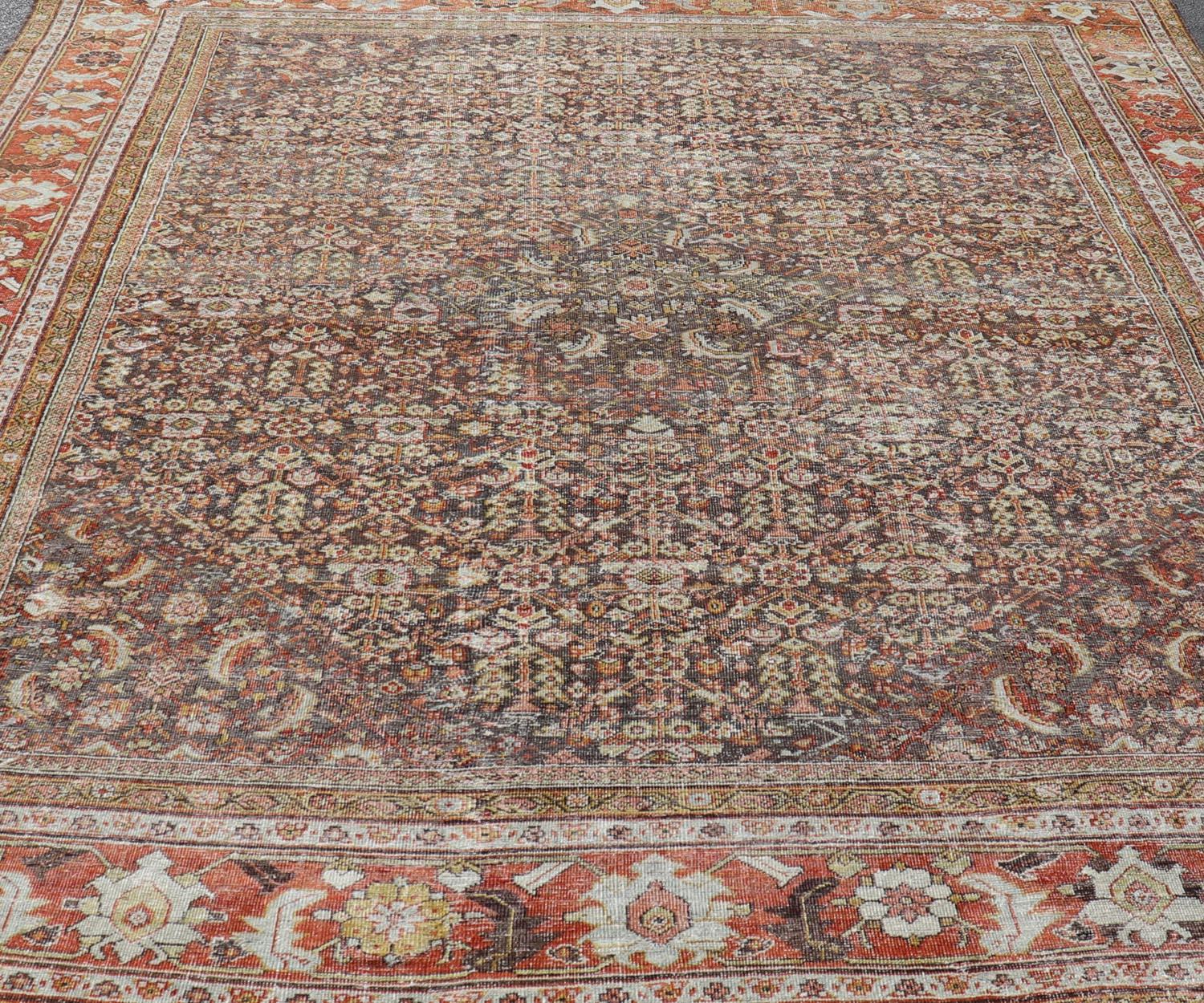 Persian Sultanabad Rug with All-Over Design with Medallion With Brown and Red  For Sale 5