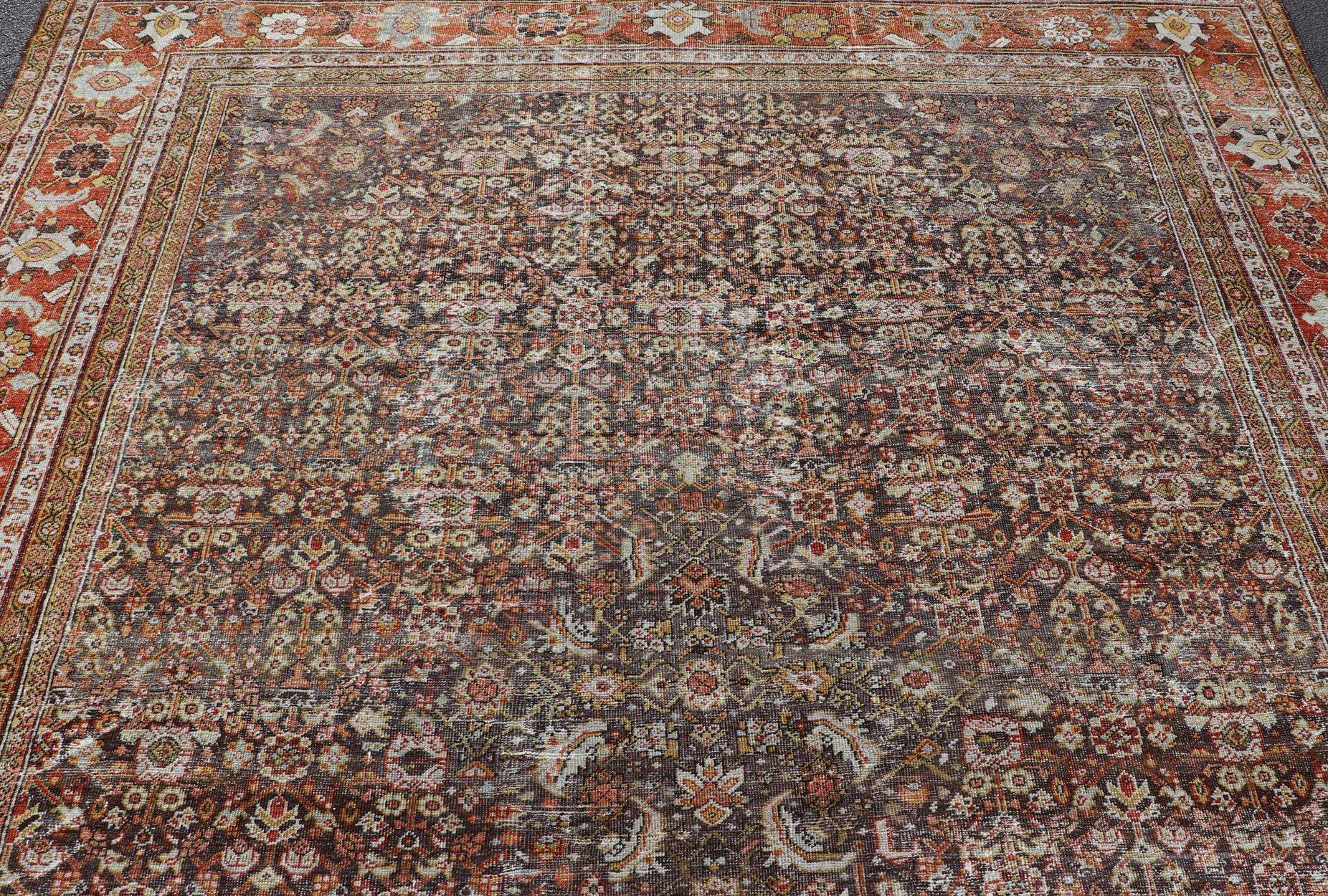 Persian Sultanabad Rug with All-Over Design with Medallion With Brown and Red  For Sale 6