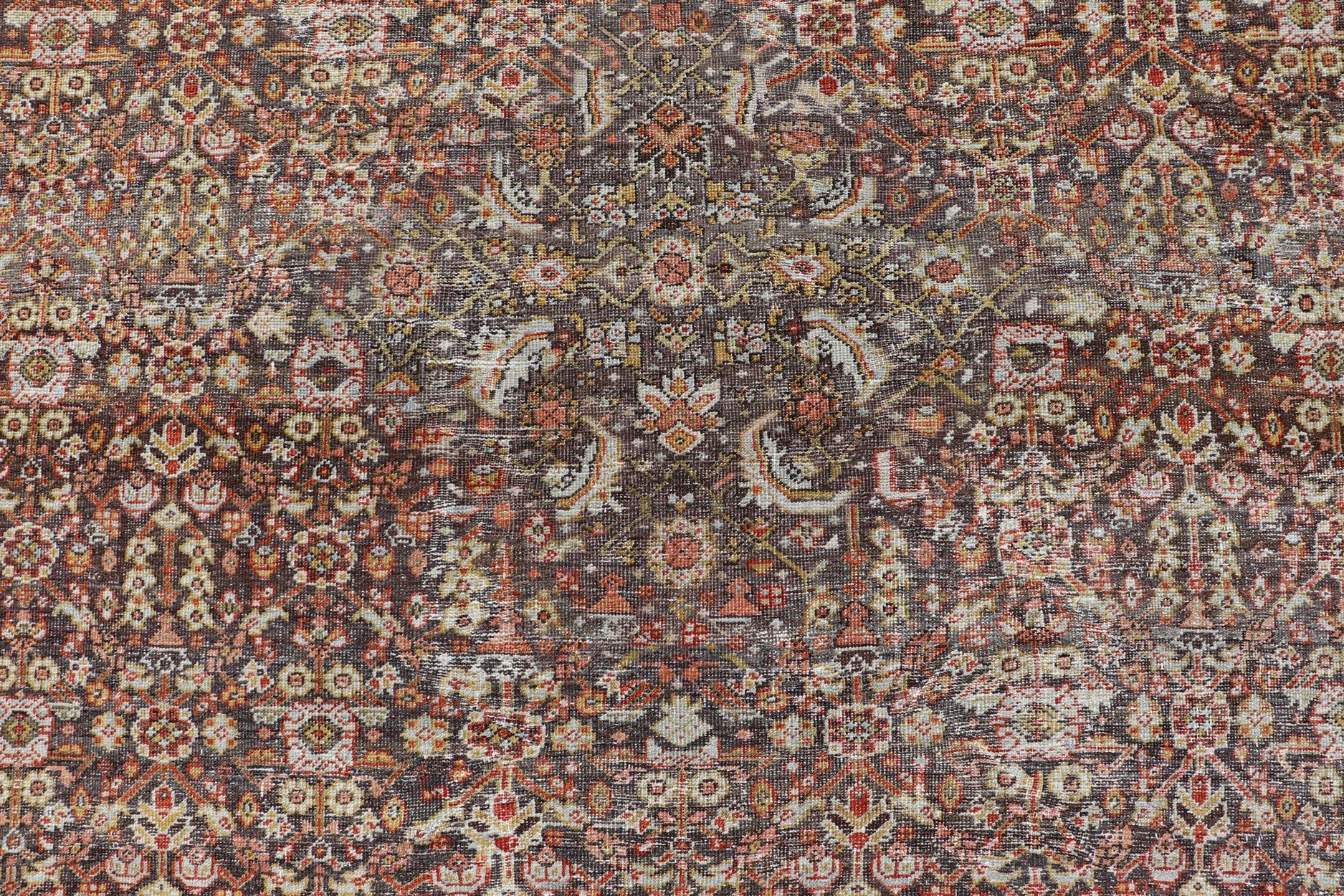 Persian Sultanabad Rug with All-Over Design with Medallion With Brown and Red. Keivan Woven Arts / rug R20-0710-271. Antique Persian Sultanabad  origin/Iran Early 20th Century.
Measures: 10'8 x 13'6 
This antique Sultanabad rug was woven in Persia