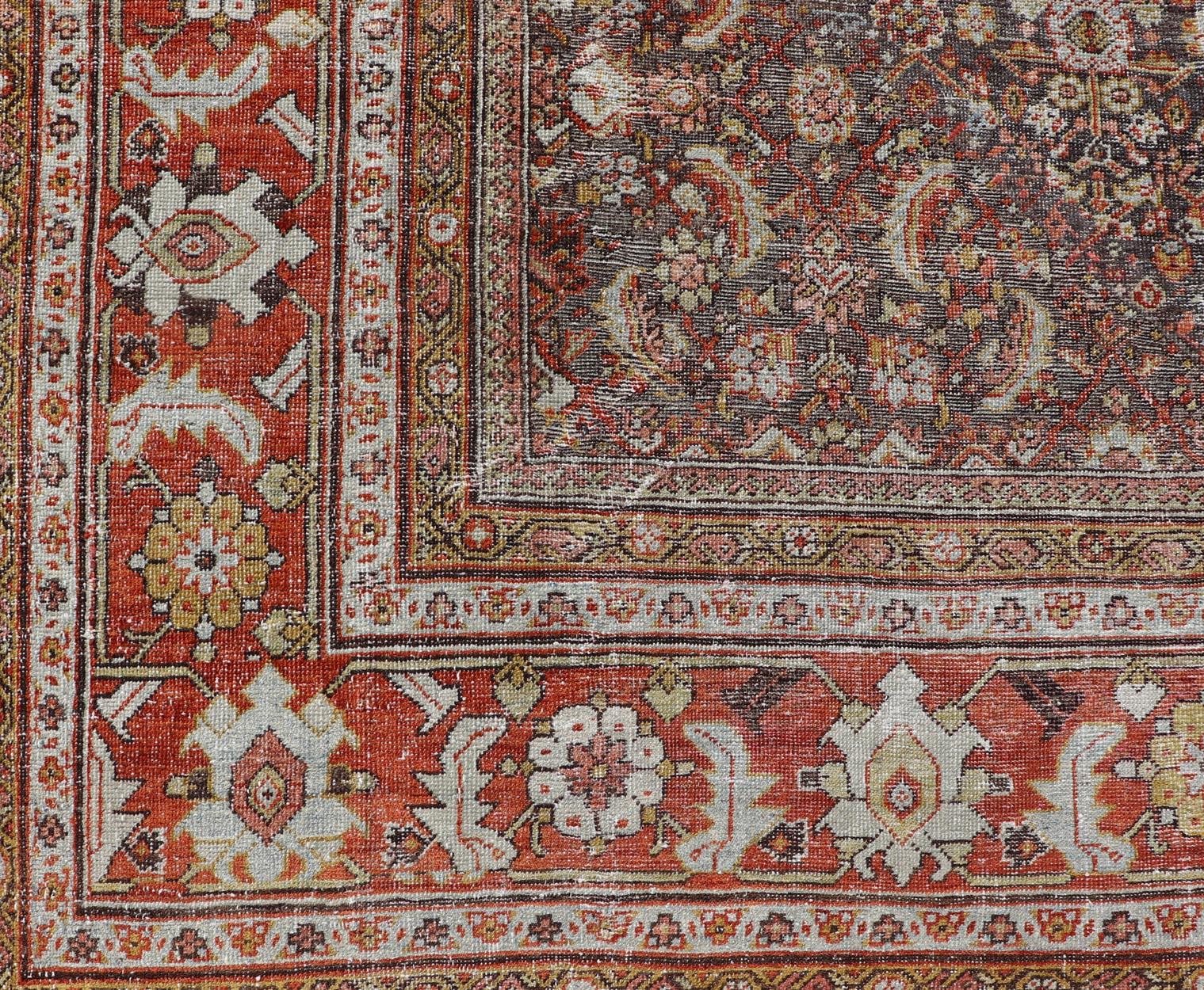 20th Century Persian Sultanabad Rug with All-Over Design with Medallion With Brown and Red  For Sale