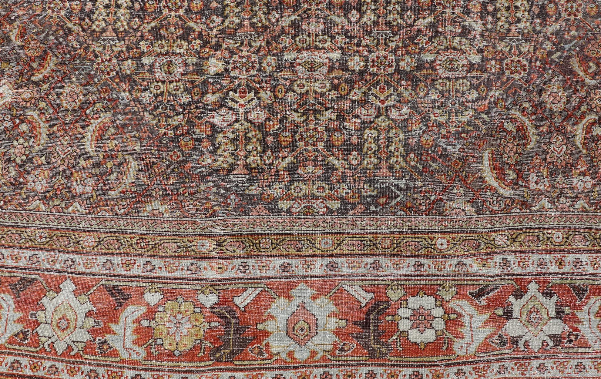 Wool Persian Sultanabad Rug with All-Over Design with Medallion With Brown and Red  For Sale