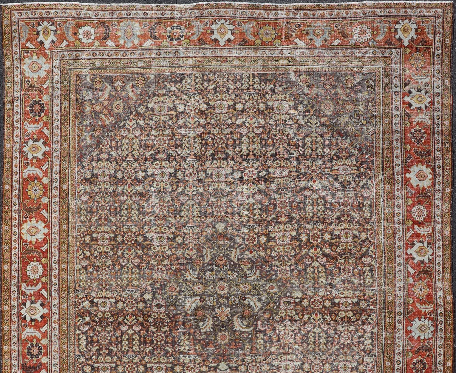 Persian Sultanabad Rug with All-Over Design with Medallion With Brown and Red  For Sale 2