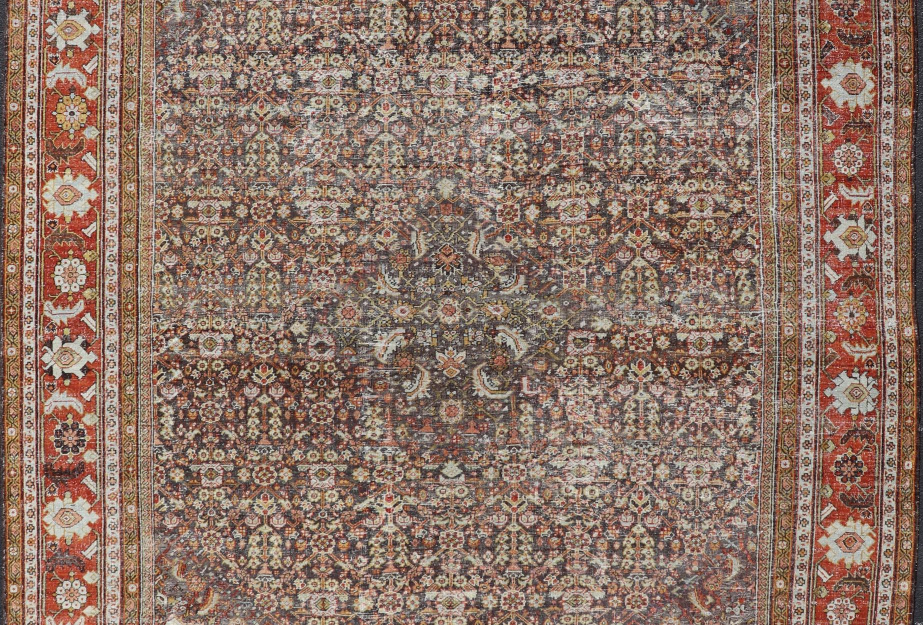 Persian Sultanabad Rug with All-Over Design with Medallion With Brown and Red  For Sale 3