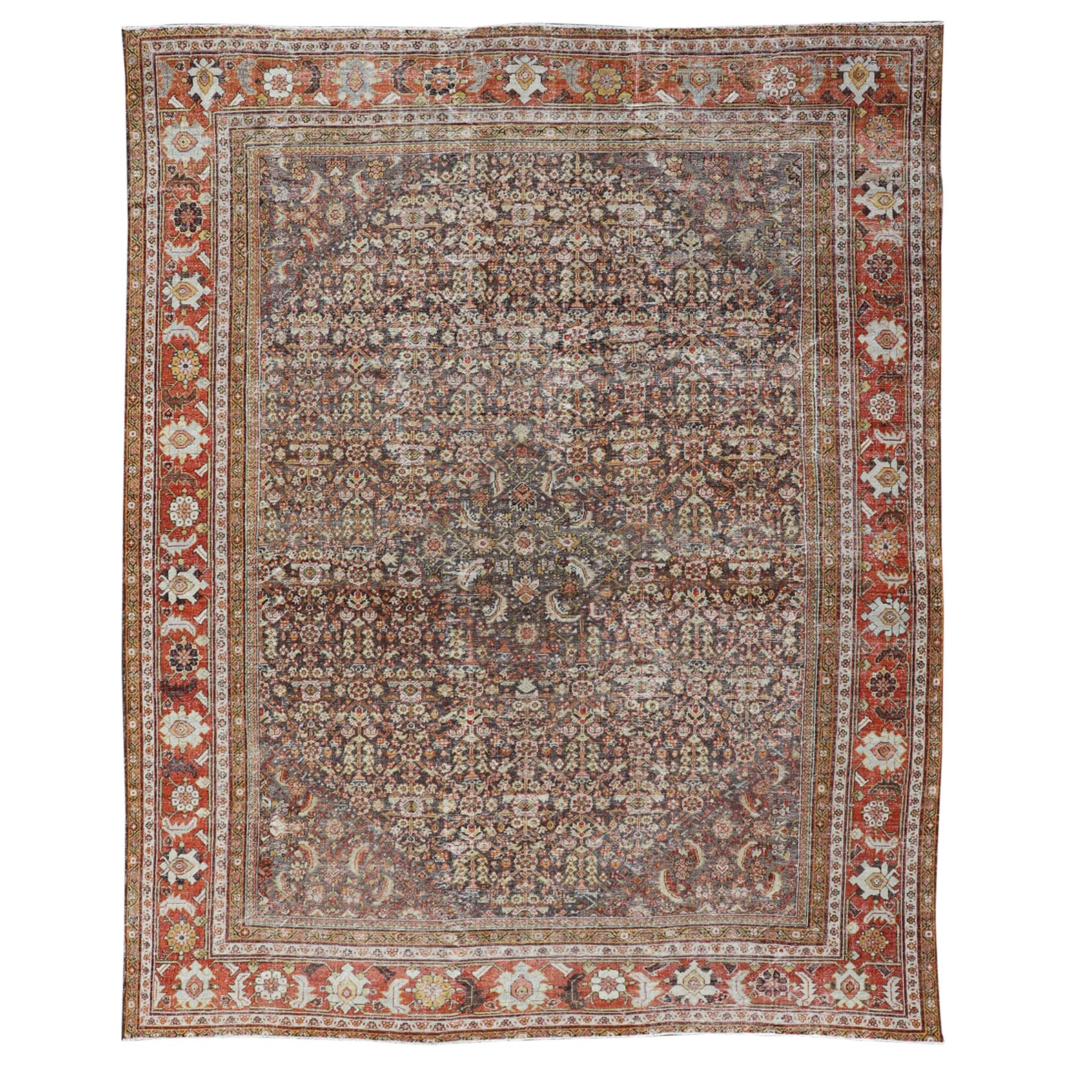 Tappeto persiano Sultanabad Rugs con design/One con medaglione marrone e rosso in vendita