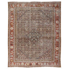 Persischer Sultanabad-Teppich mit All-Over-Design mit Medaillon in Braun und Rot