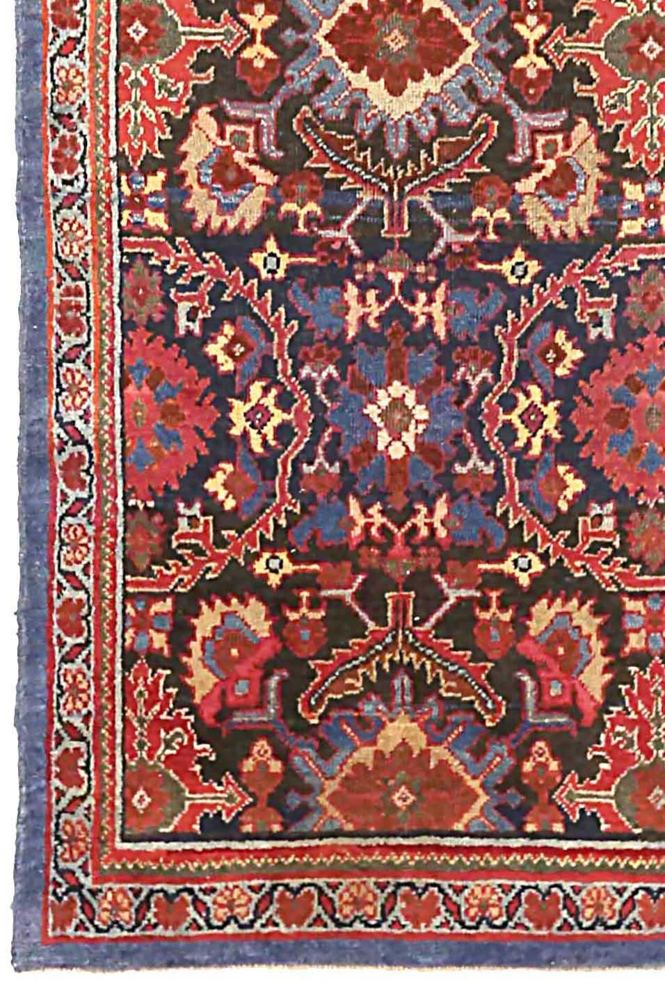 Persische Sultanabad Läufer Teppich - Wolle Blau Braun Elfenbein Rot 72638 (Asiatisch) im Angebot