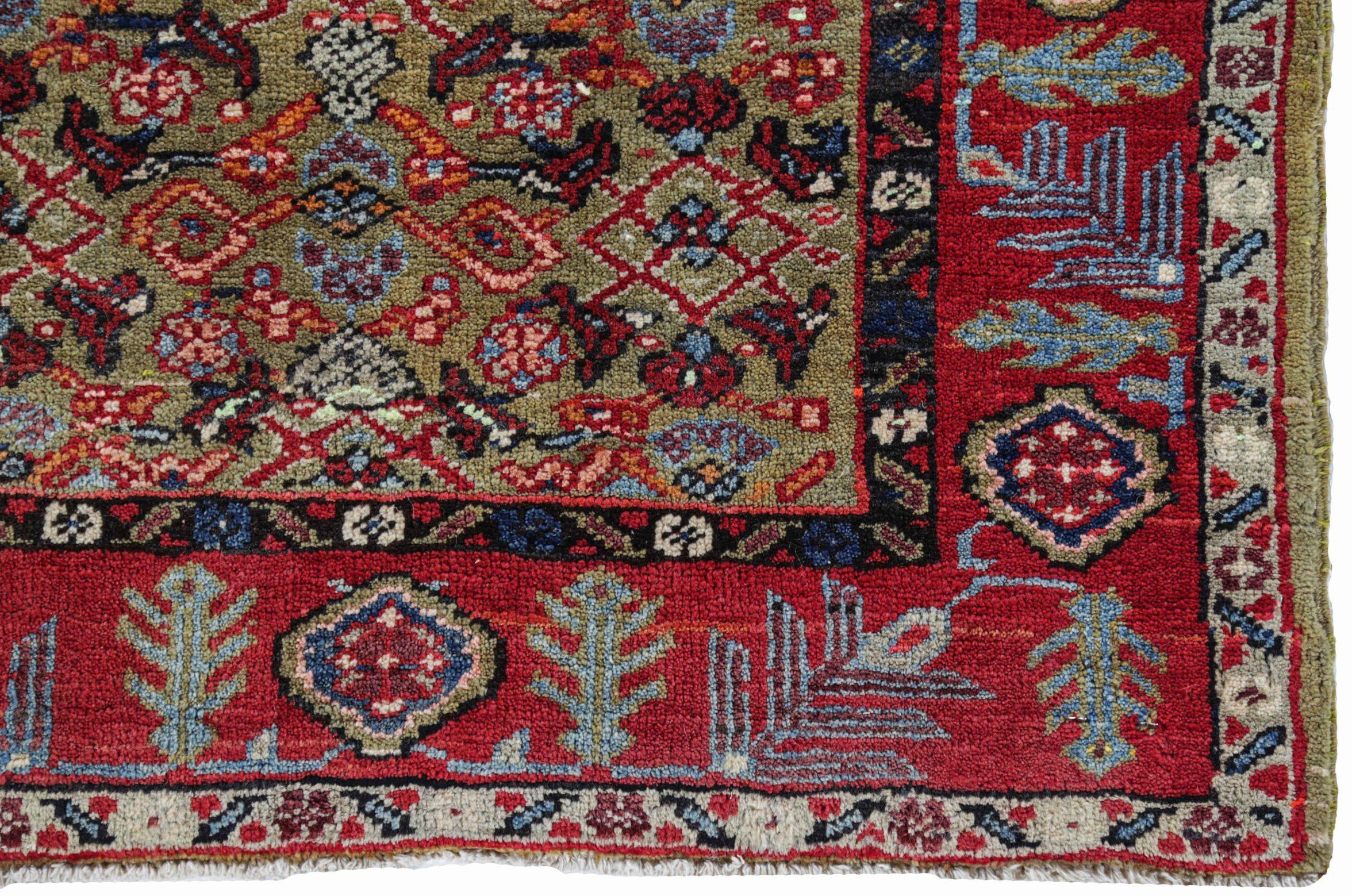 Persischer Sultanabad-Läufer aus Wolle - Grün-Rot-Design - 91164 (20. Jahrhundert) im Angebot