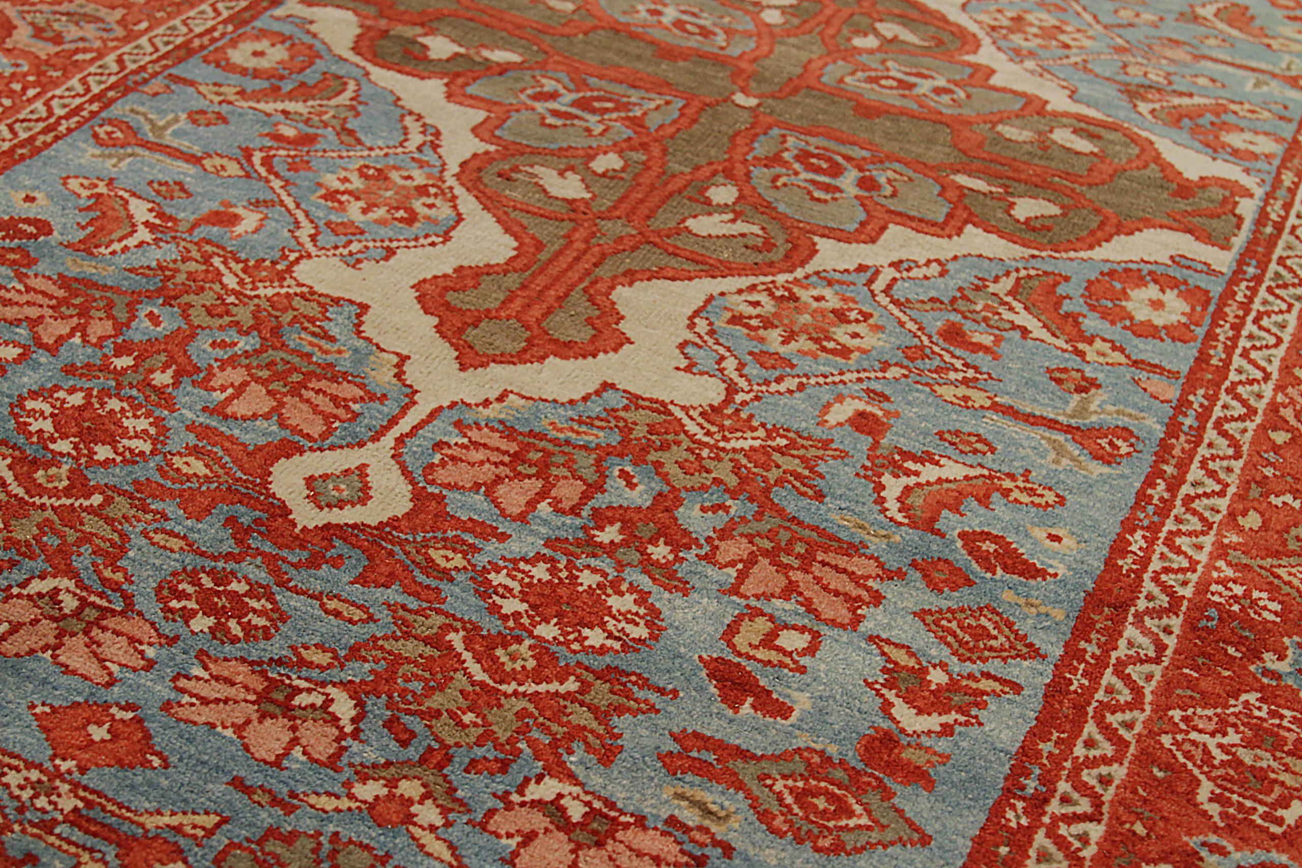 Asian Persian Sultanabad Small Rug Circa 1910 - Wool Blue Ivory Red Design - 92416 For Sale