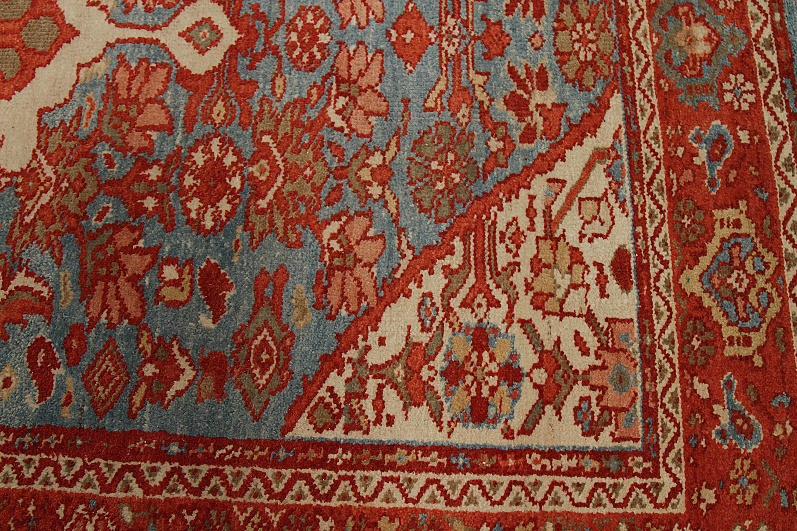 Persian Sultanabad Small Rug Circa 1910 - Wool Blue Ivory Red Design - 92416 In Excellent Condition For Sale In Dallas, TX