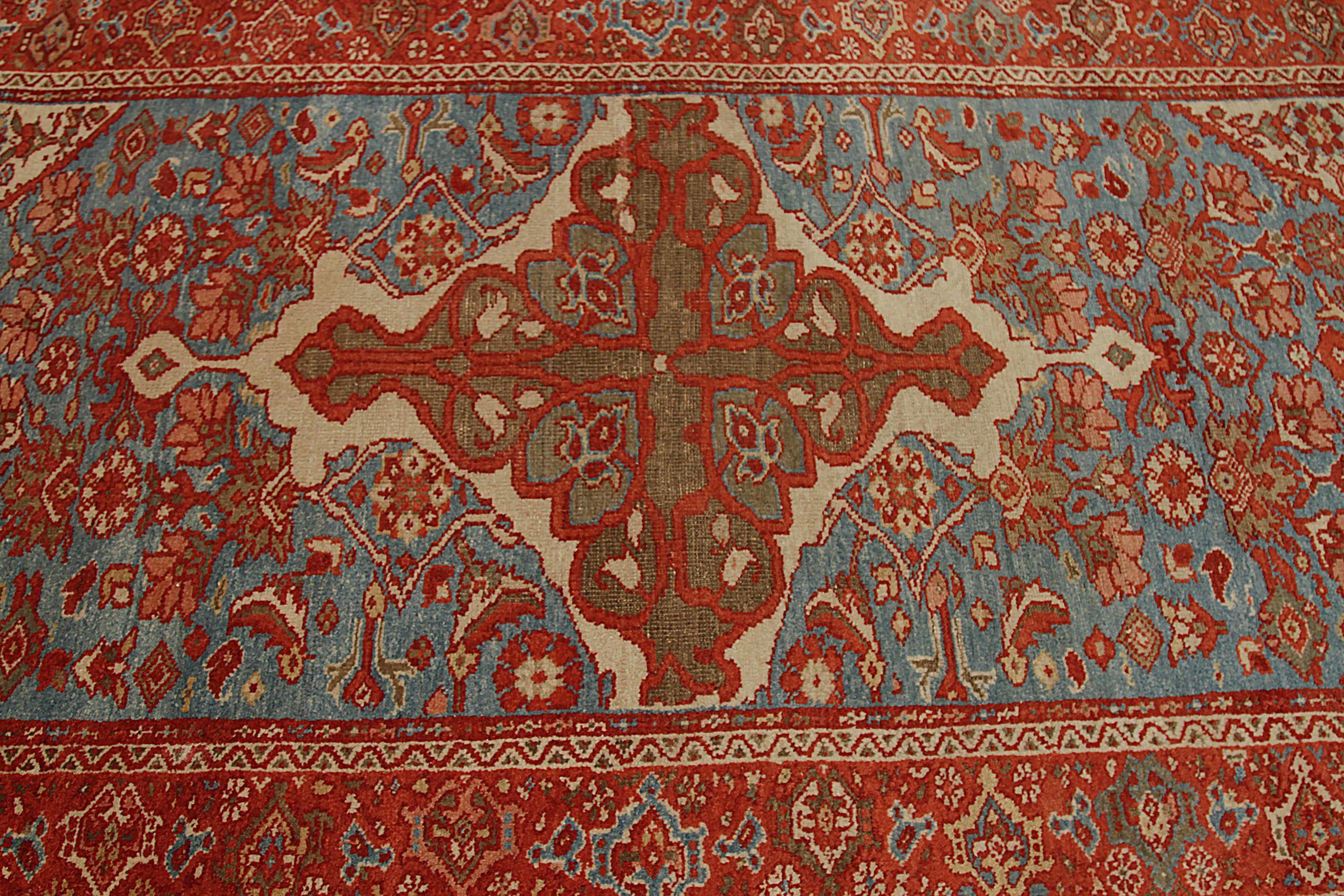 20th Century Persian Sultanabad Small Rug Circa 1910 - Wool Blue Ivory Red Design - 92416 For Sale