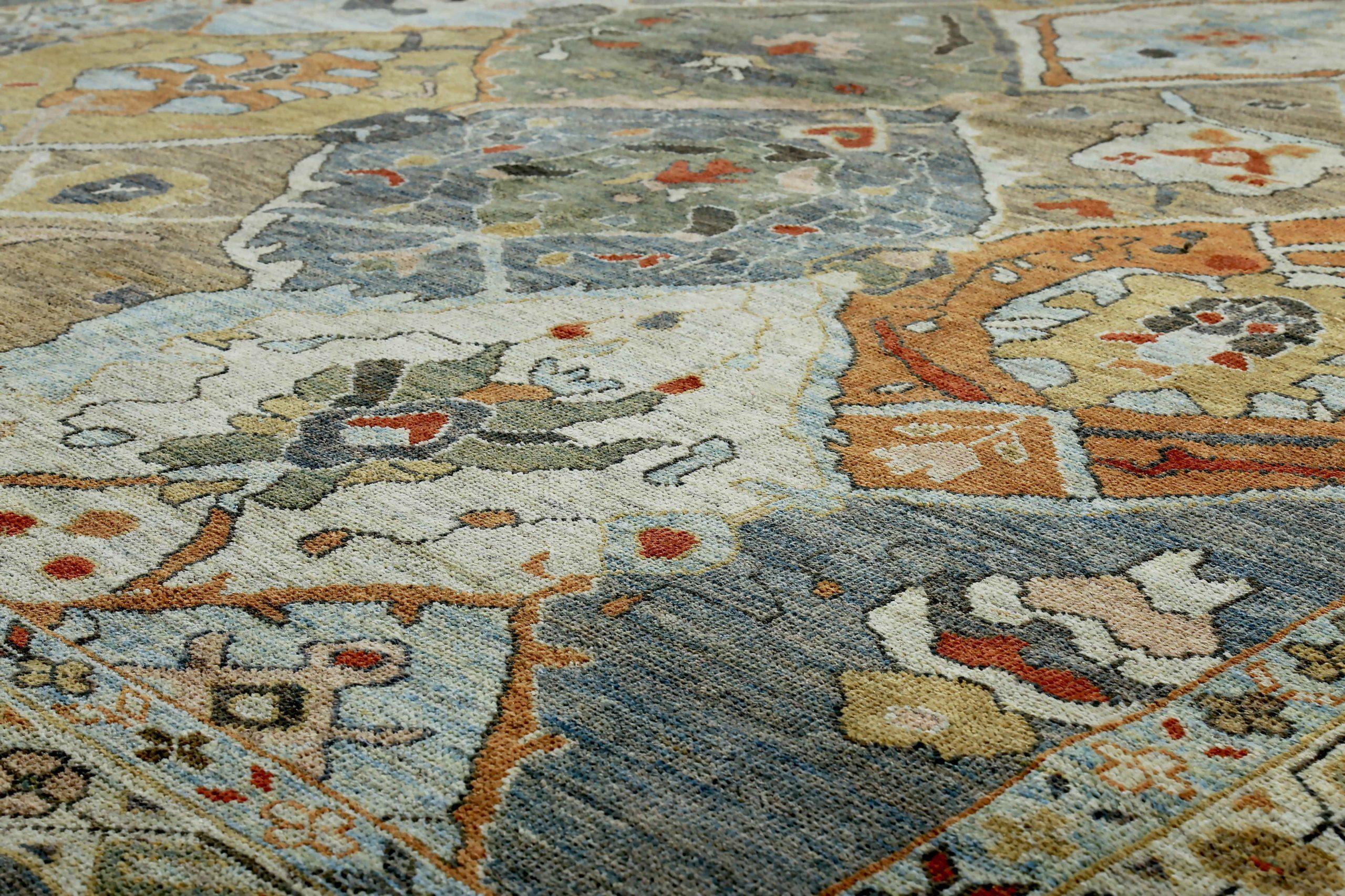 Irakien Petit tapis persan Sultanabad en laine bleu vert orange jaune - 89086 en vente
