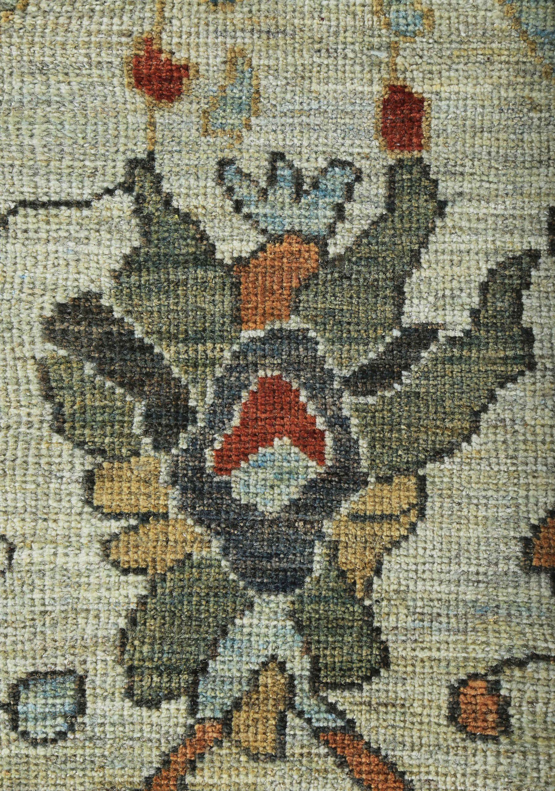 Petit tapis persan Sultanabad en laine bleu vert orange jaune - 89086 Excellent état - En vente à Dallas, TX