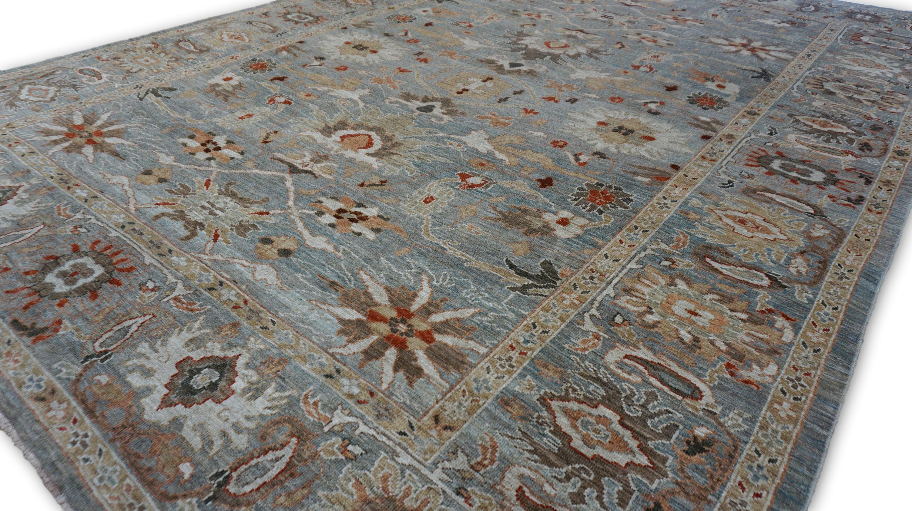 Persischer Sultanabad-Wollteppich in Hellbraun, Grau und Blau 9'10''x13'10'' (Handgeknüpft) im Angebot