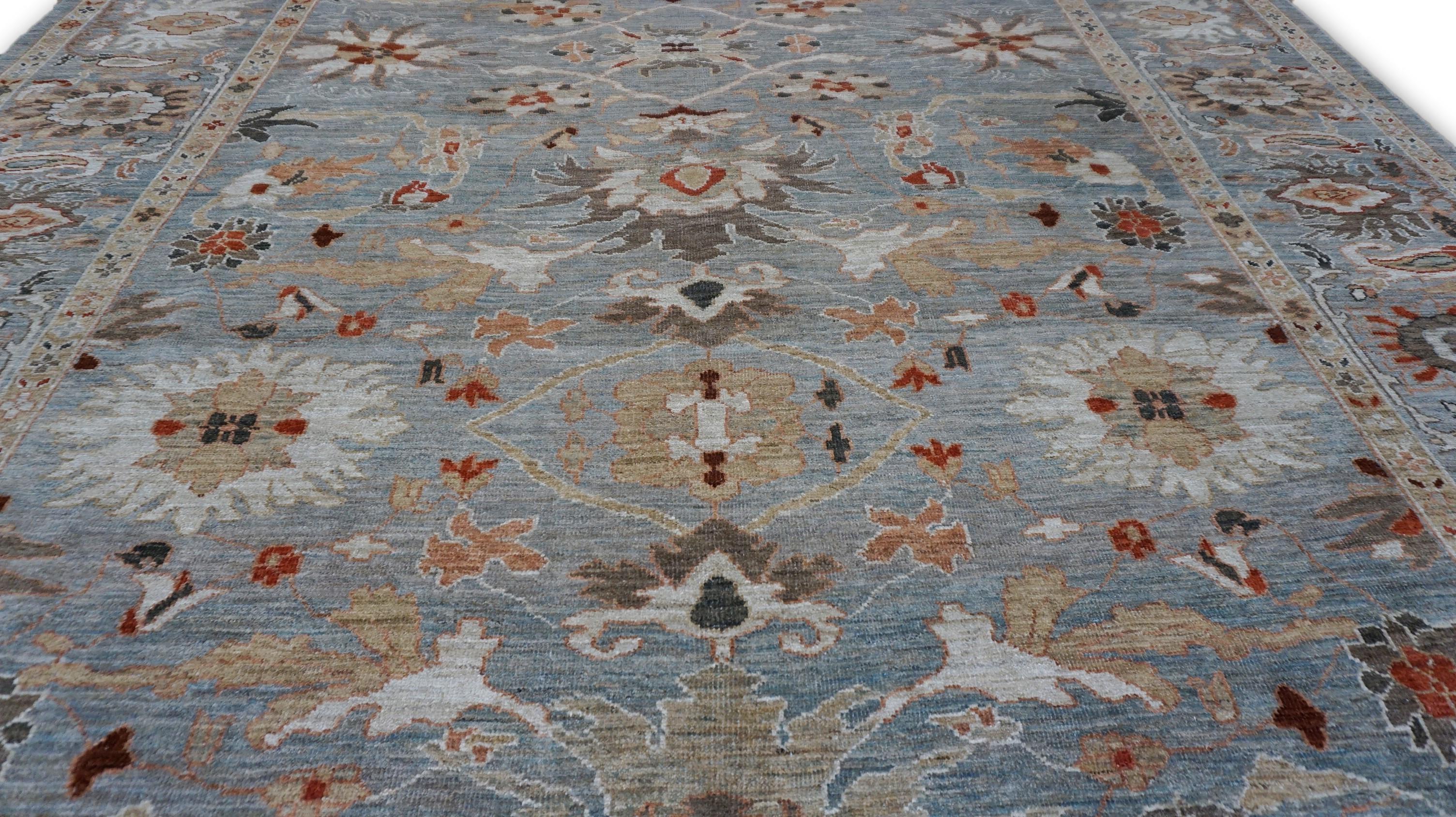 Persischer Sultanabad-Wollteppich in Hellbraun, Grau und Blau 9'10''x13'10'' (Wolle) im Angebot