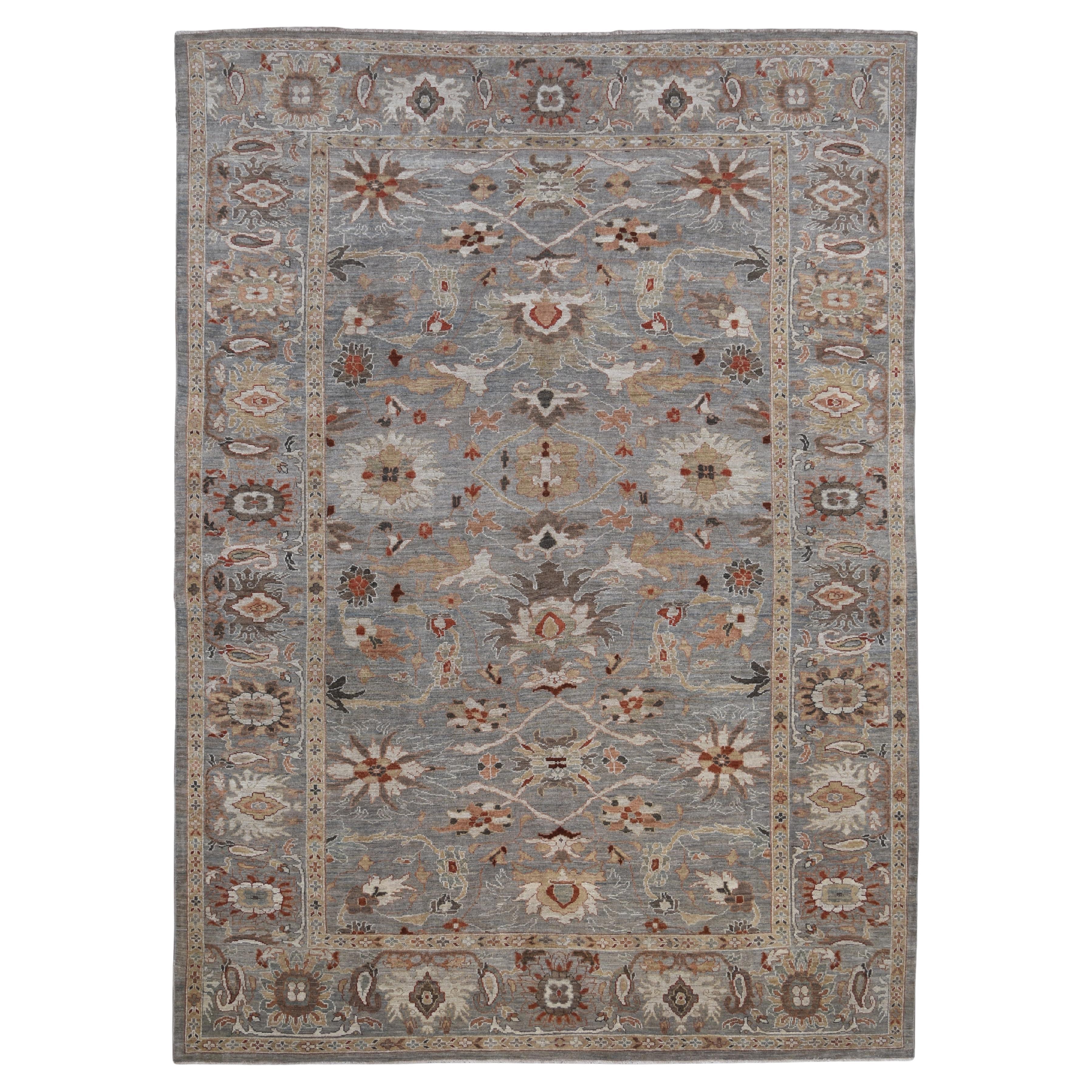 Persian Sultanabad Tan Gray Blue Wool Rug 9'10''x13'10''