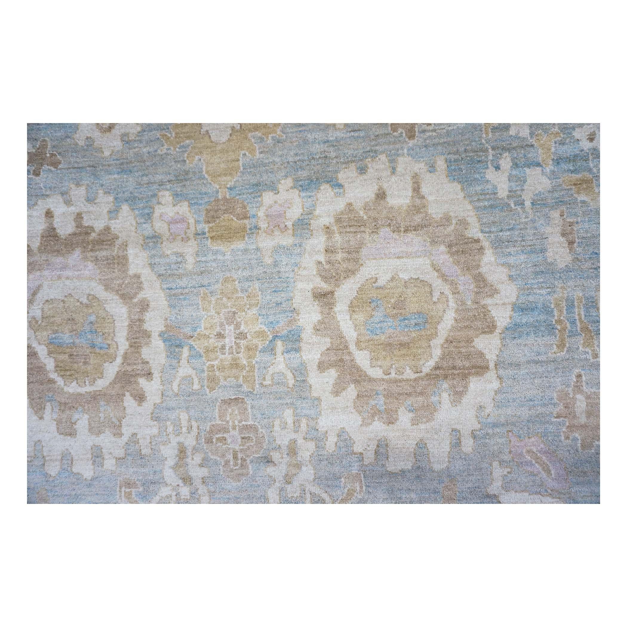 Tappeto persiano Sultanabad Rugs in lana 10 x 14 blu, oro e avorio fatto a mano In condizioni ottime in vendita a Houston, TX