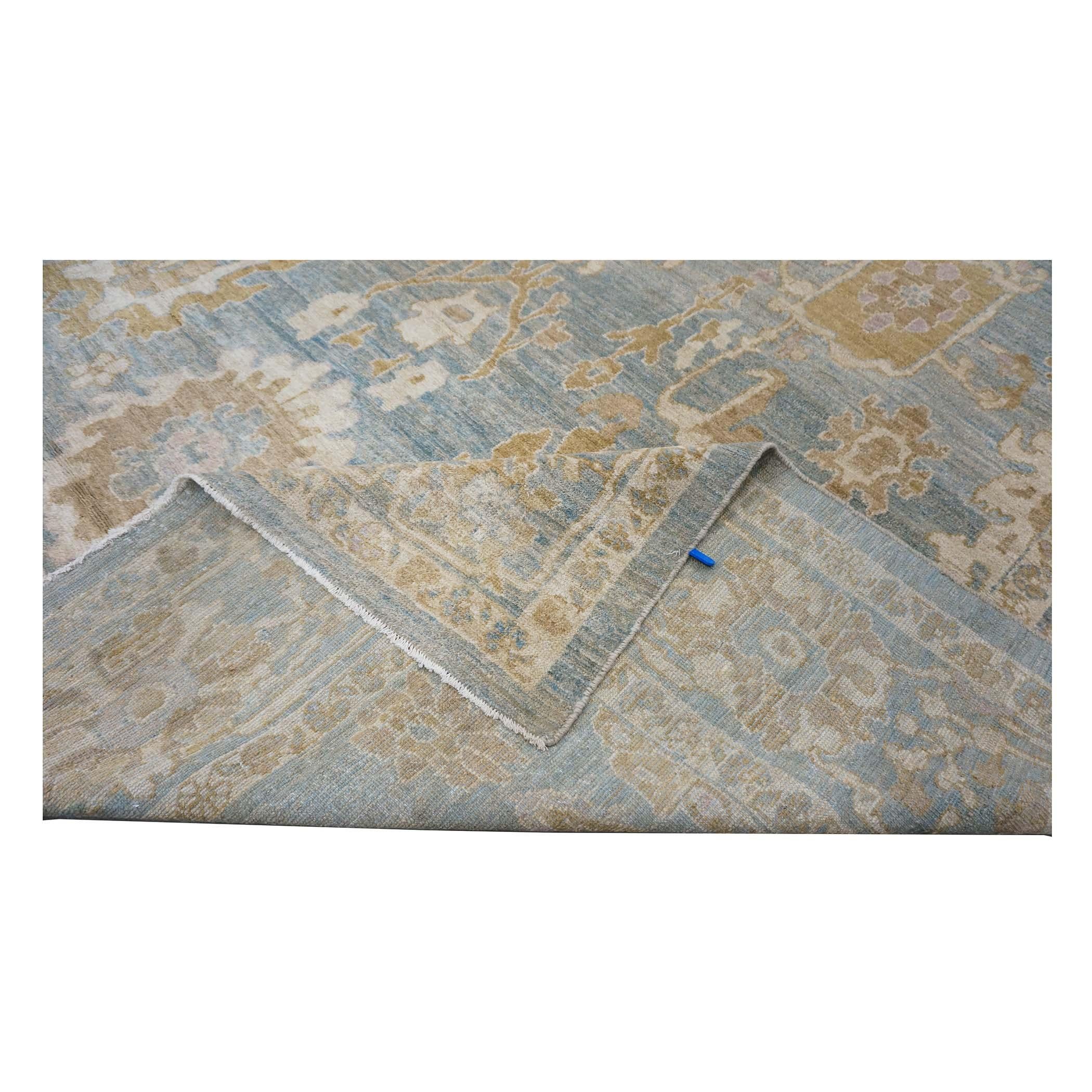 Lana Tappeto persiano Sultanabad Rugs in lana 10 x 14 blu, oro e avorio fatto a mano in vendita