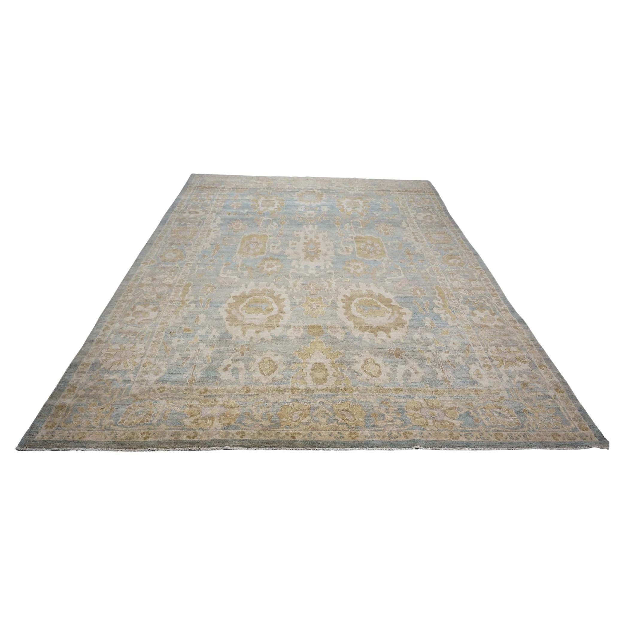 Tapis de sol Sultanabad Rugs en laine 10 x 14 bleu, or et ivoire fait main
