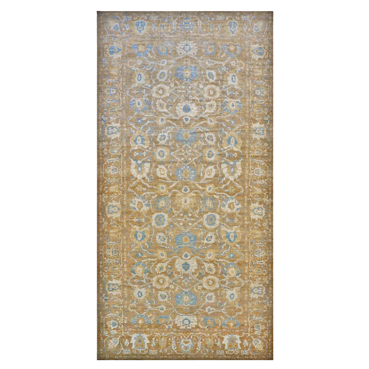 Gallery Sized Persian Sultanabad Rug 10 x 20 light brown & Light Blue